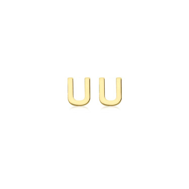 9K Yellow Gold Mini Initial 'U' Stud Earrings | The Jewellery Boutique