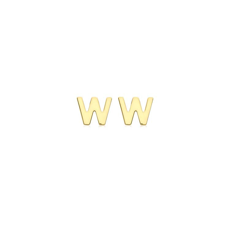 9K Yellow Gold Mini Initial 'W' Stud Earrings | The Jewellery Boutique