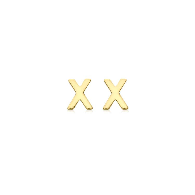 9K Yellow Gold Mini Initial 'X' Stud Earrings | The Jewellery Boutique