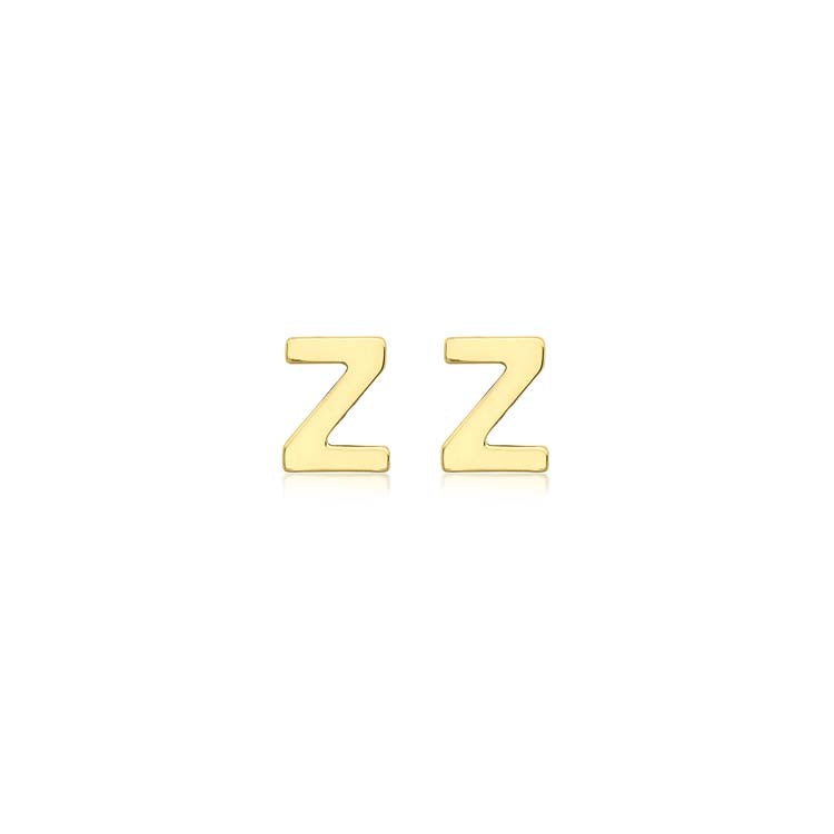 9K Yellow Gold Mini Initial 'Z' Stud Earrings | The Jewellery Boutique