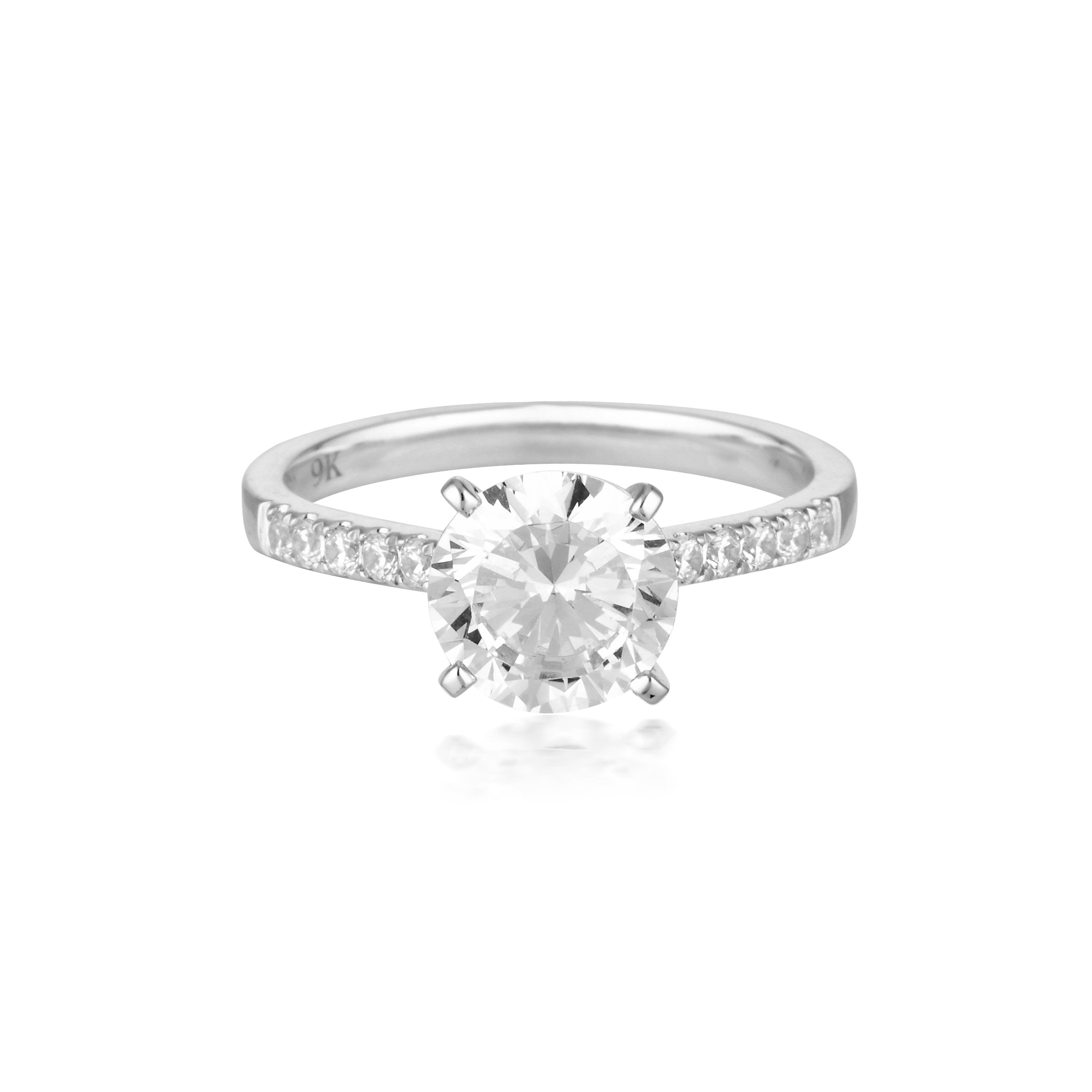 ROUND BRILLIANT CUT 2CT MOISSANITE ENGAGEMENT RING IN 9CT WHITE GOLD ...