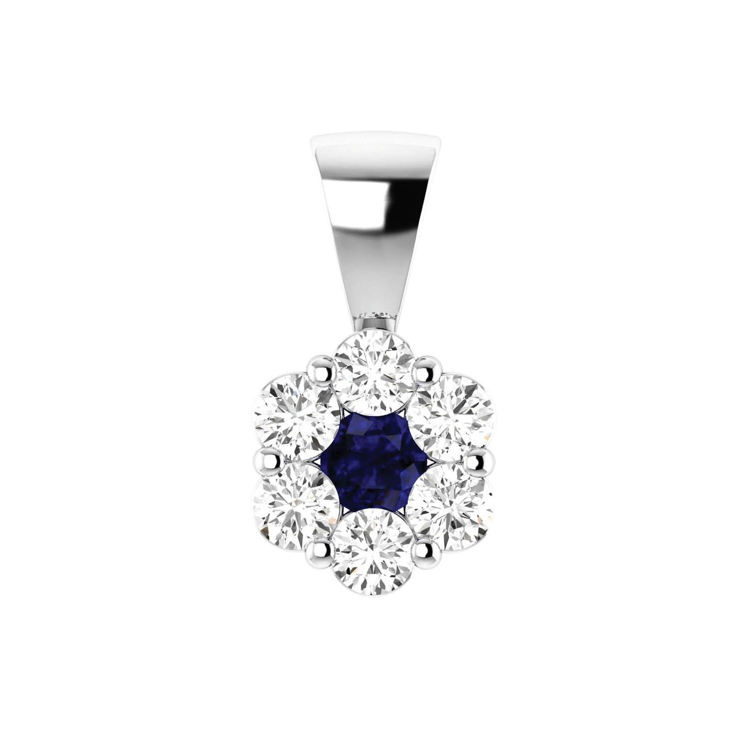 Sapphire Diamond Pendant with 0.19ct Diamonds in 9K White Gold