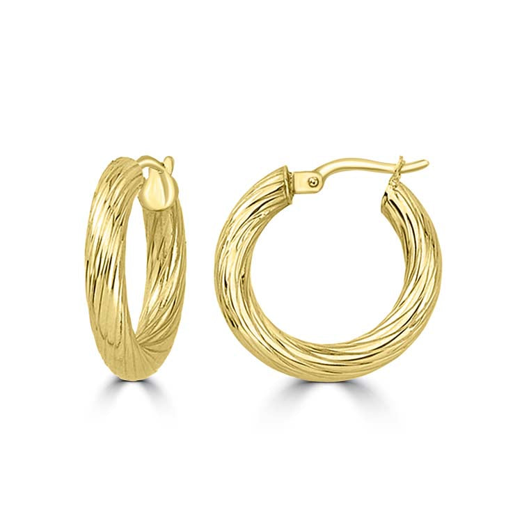 9K Yellow Gold Textured Hollow Hoops 15mm | The Jewellery Boutique