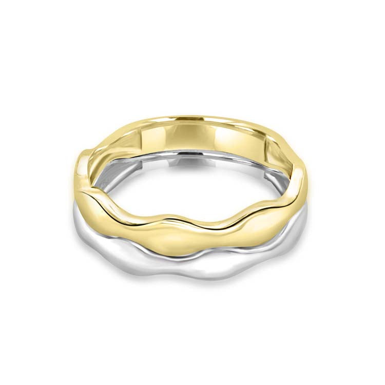 9K Yellow Gold & White Gold Solid Double Wave Ring | The Jewellery Boutique