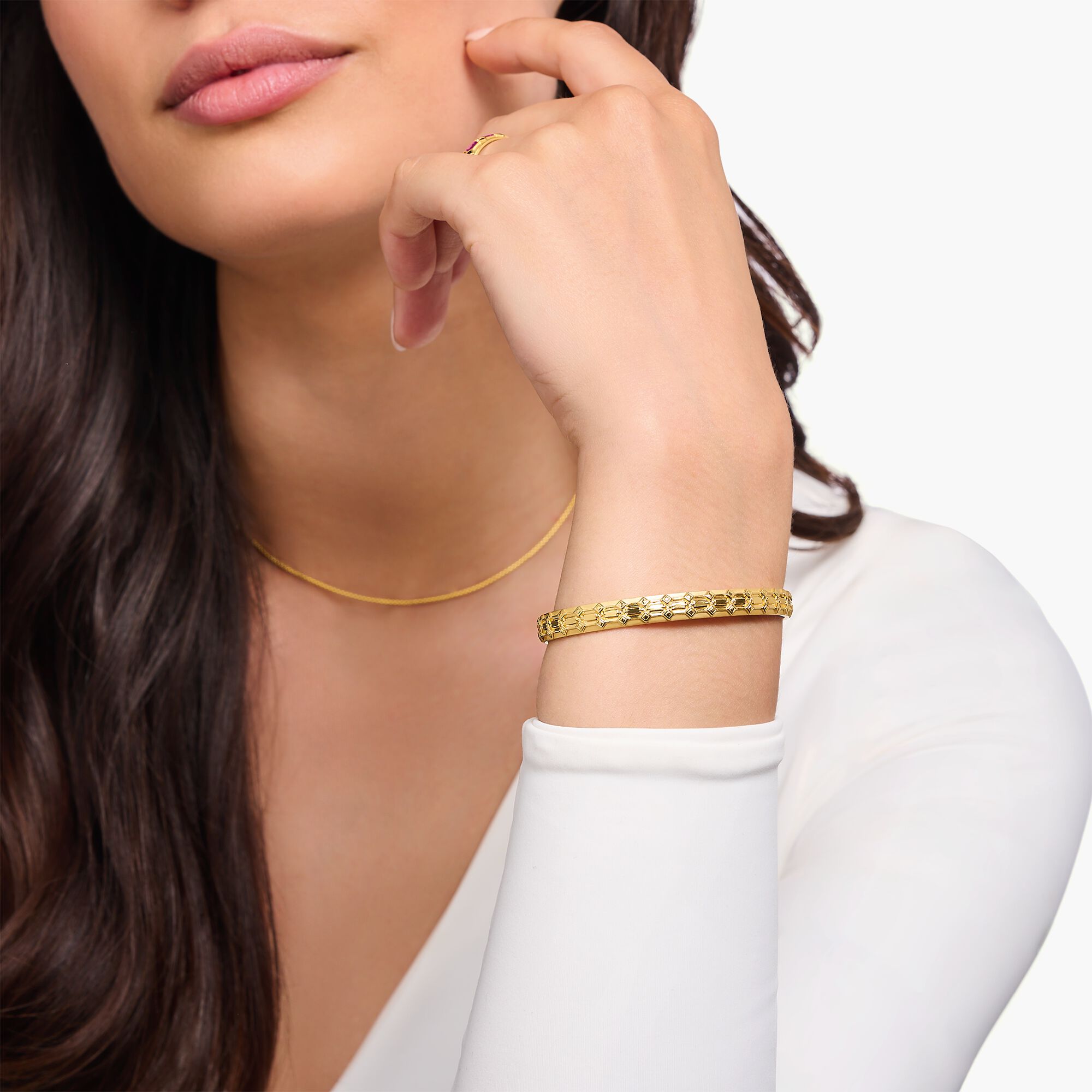 THOMAS SABO Yellow-Gold Wide Bangle with Crocodile Detailing