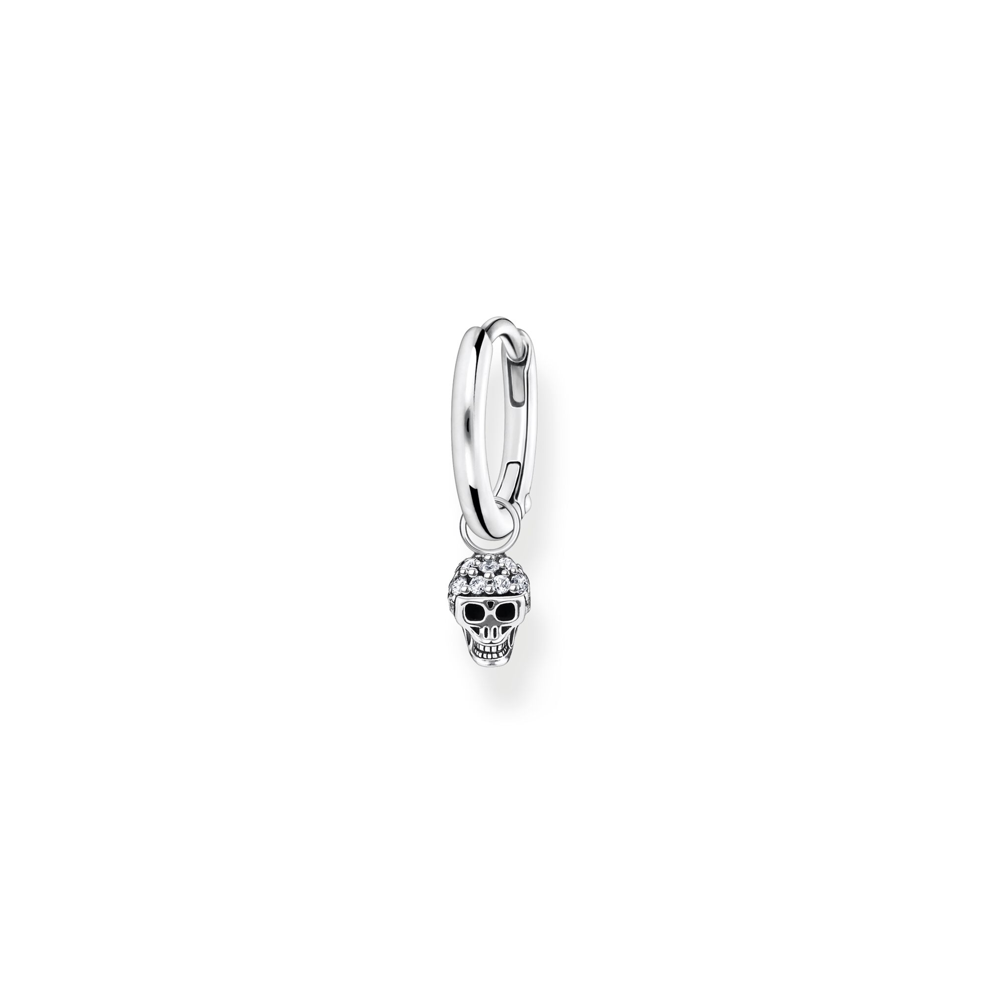 Single hoop earring with skull pendant silver