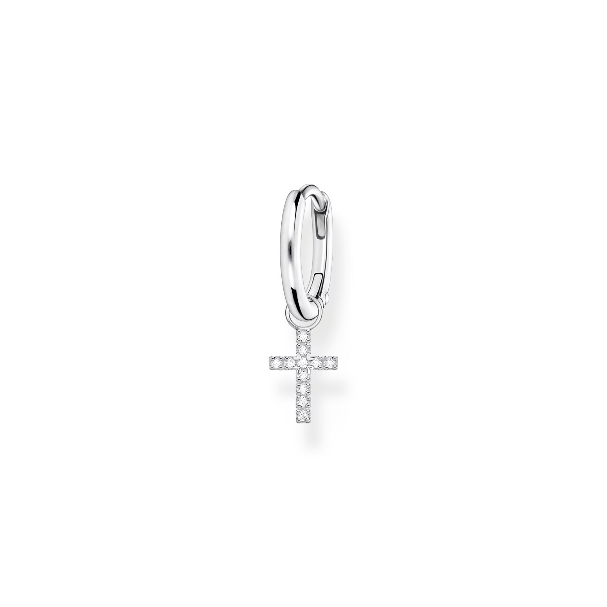 Single hoop earring with cross prendant silver