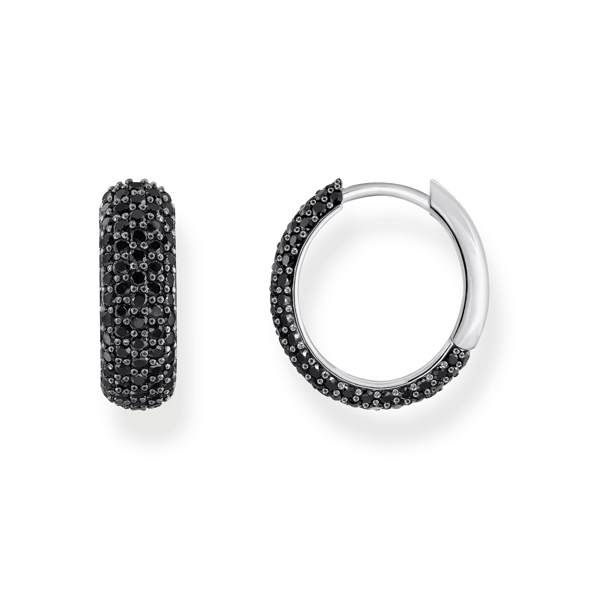 Small, wide hoop earrings with black zirconia | The Jewellery Boutique