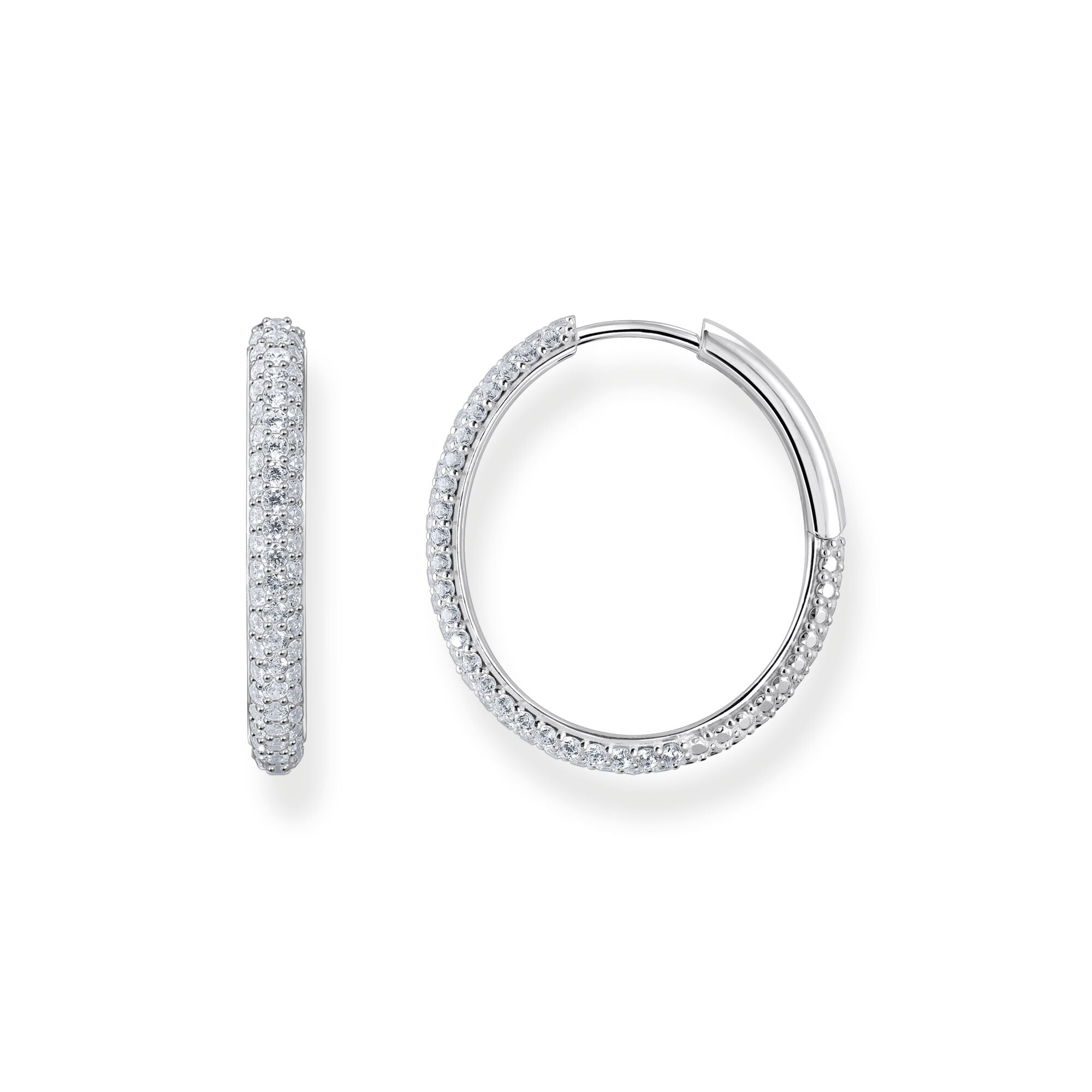 Big thin hoop earrings with white zirconia | The Jewellery Boutique