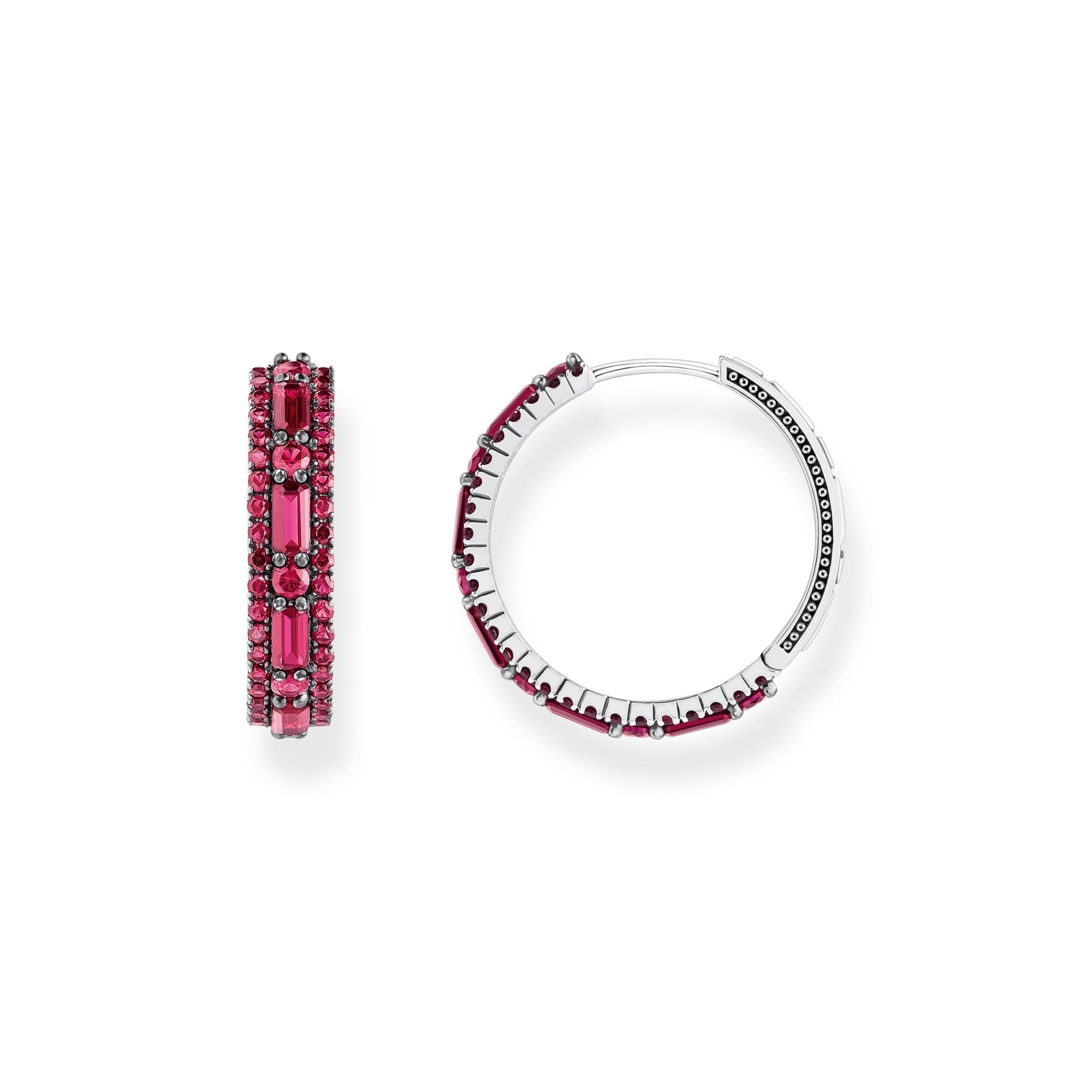 Hoop earrings with ruby red stones | The Jewellery Boutique