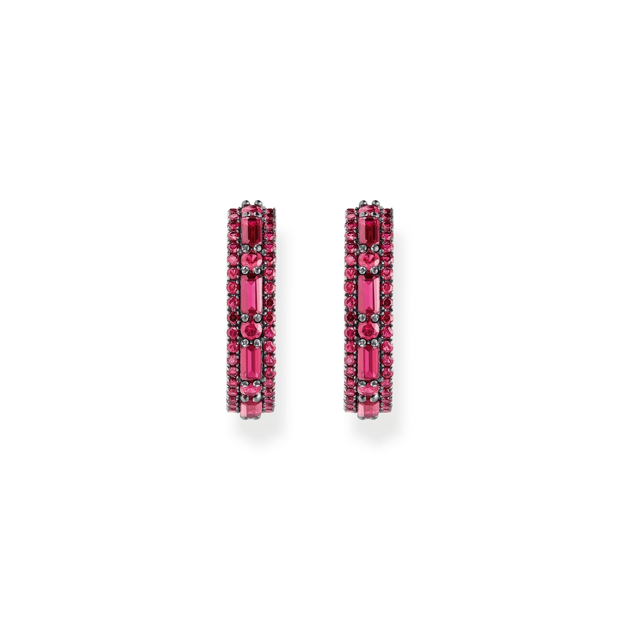 Hoop earrings with ruby red stones