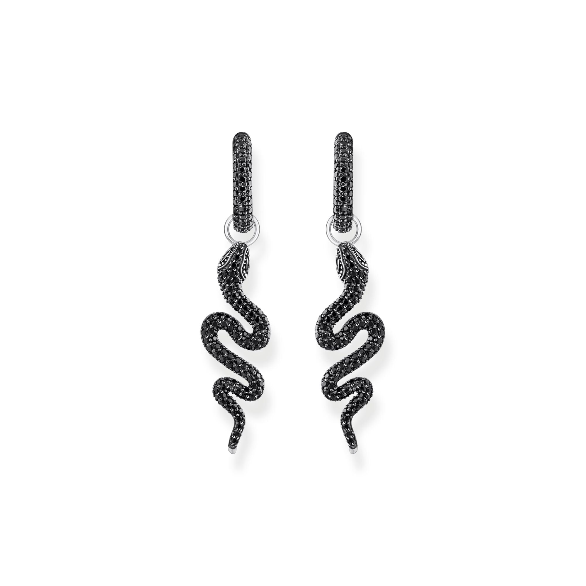 Single Snake hoop earring with black zirconia front view