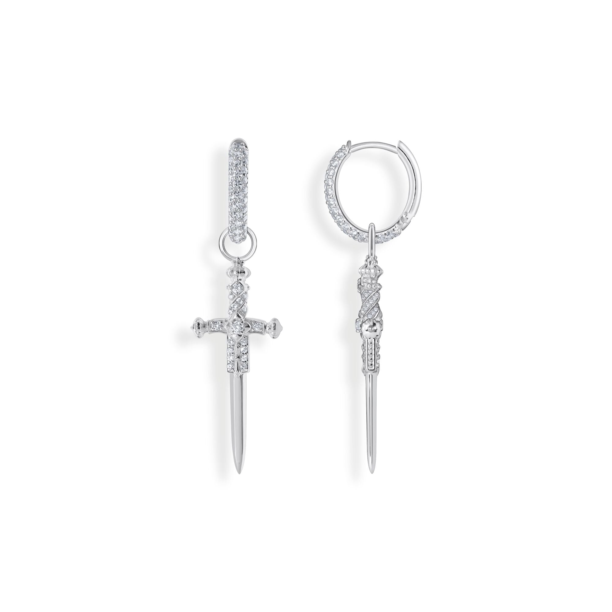 Single hoop earring with sword & white stones | The Jewellery Boutique