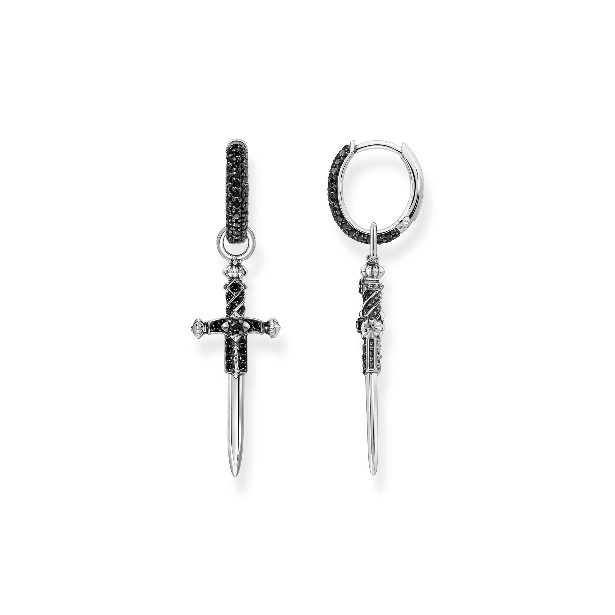 Single hoop earring with sword & black stones | The Jewellery Boutique