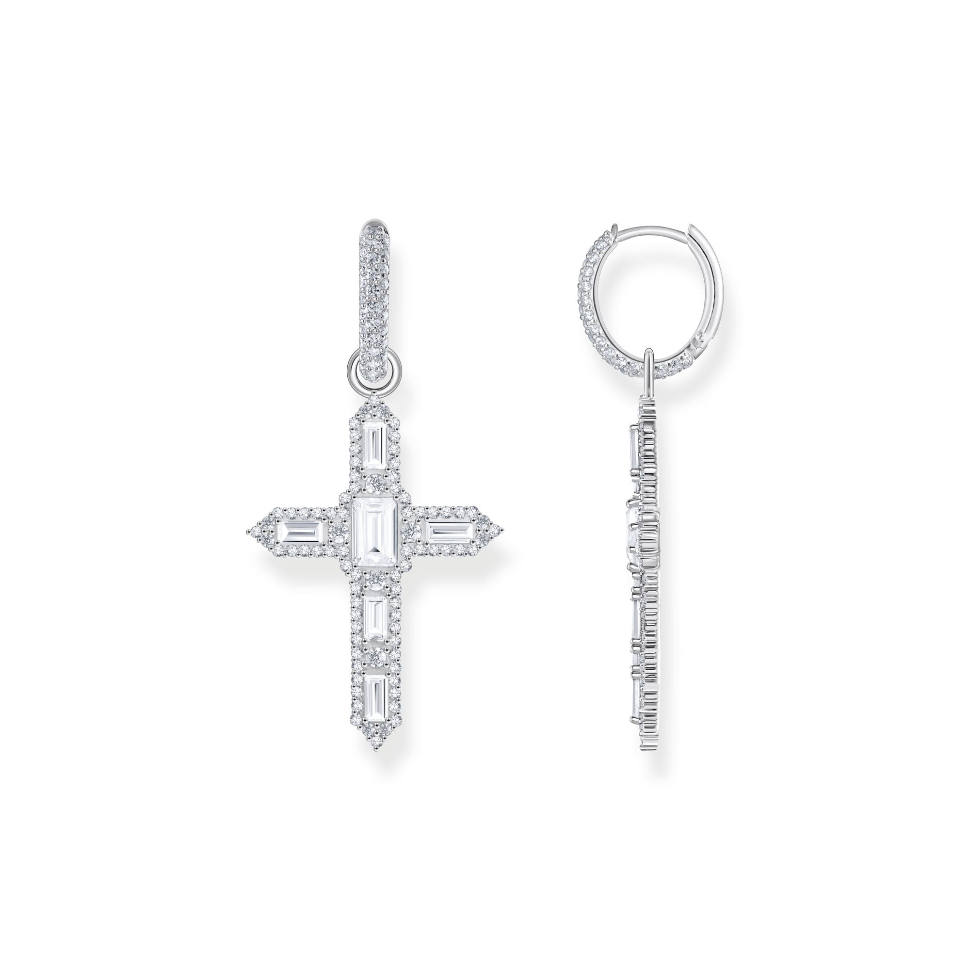 Cross single hoop earring with white zirconia | The Jewellery Boutique