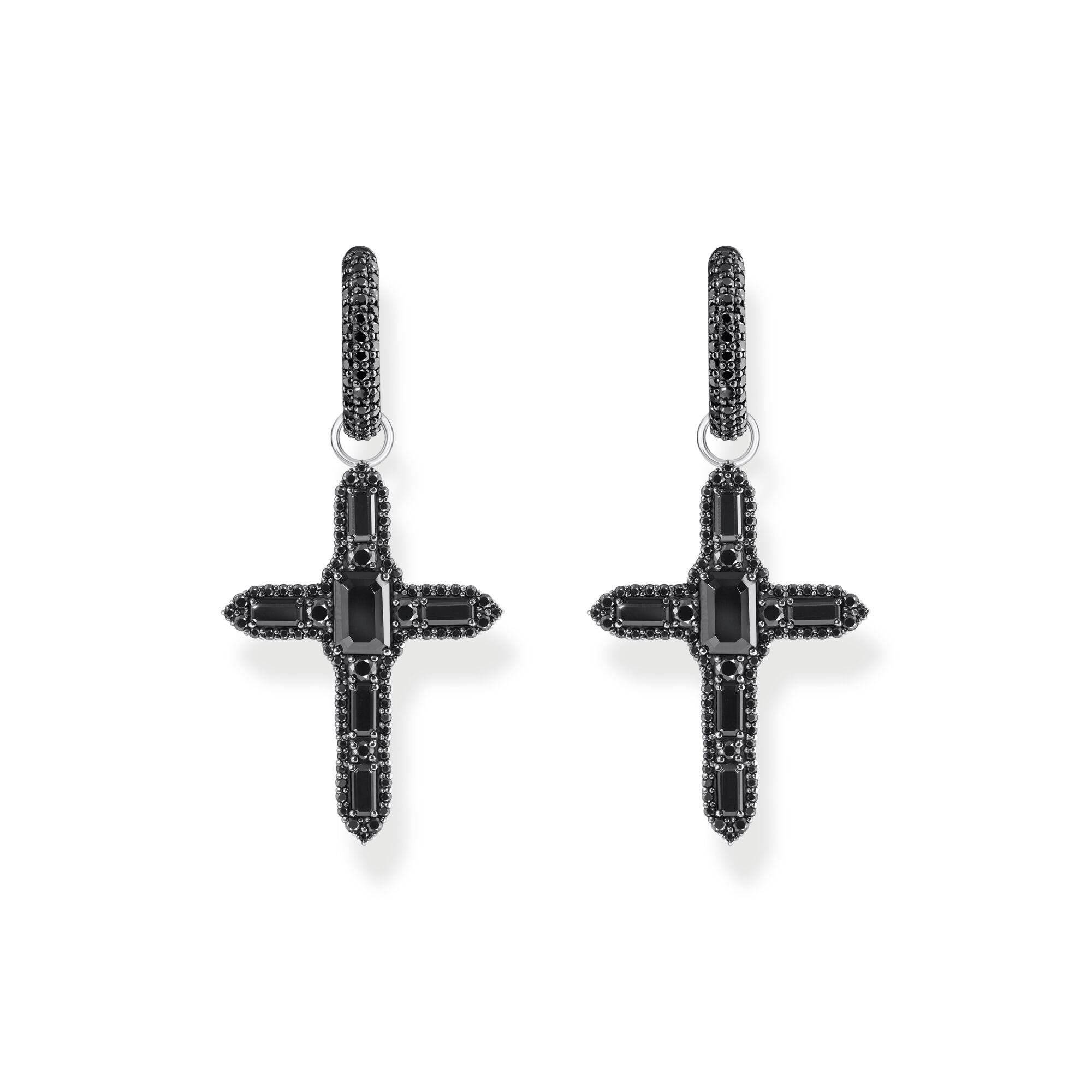 Single Cross hoop earring with black zirconia