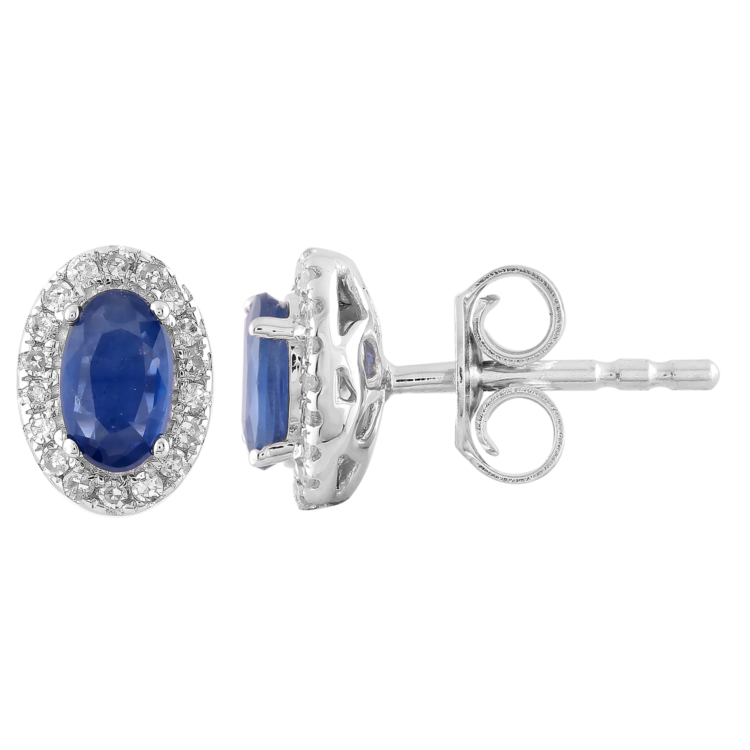 Sapphire Stud Earrings with 0.1ct Diamonds in 9K White Gold