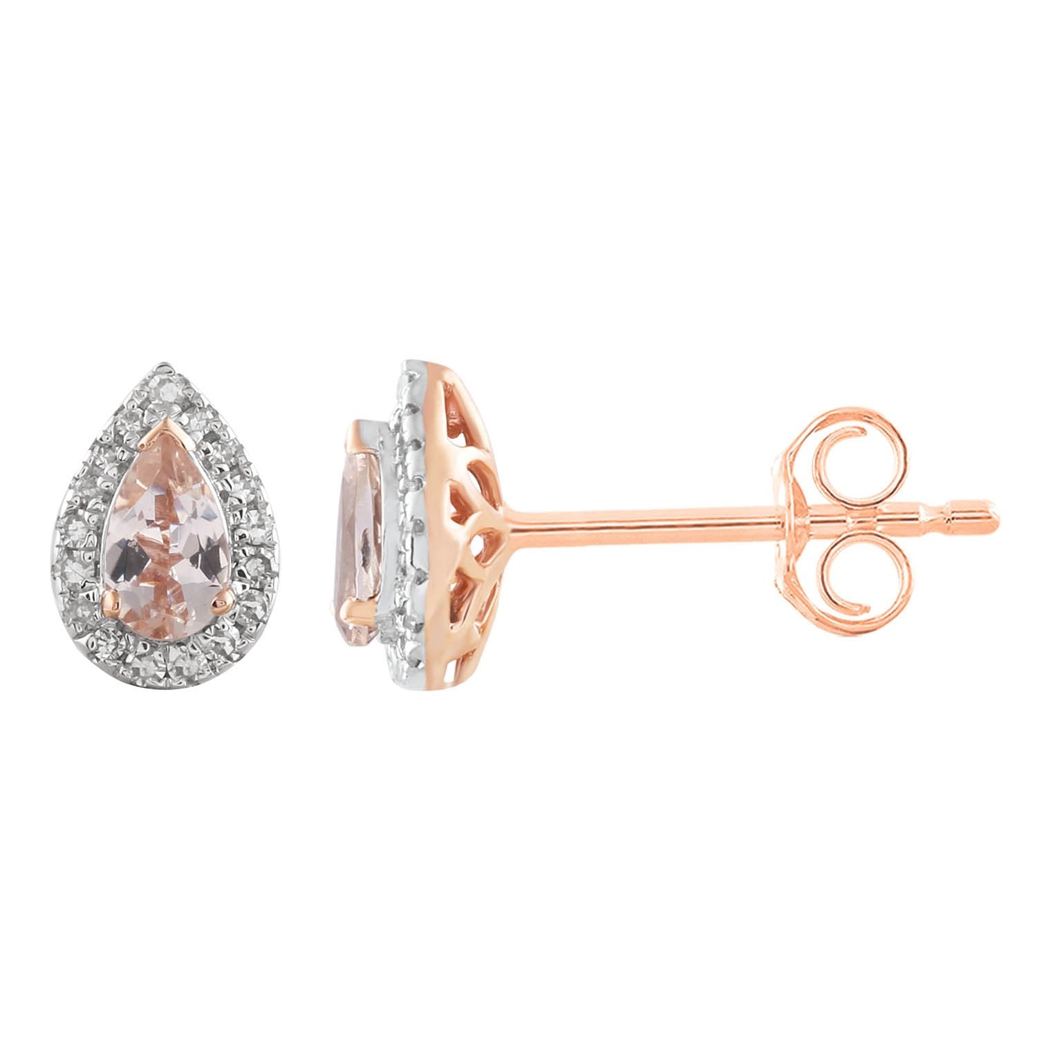 Morganite Earrings with 0.1ct Diamonds in 9K Rose Gold