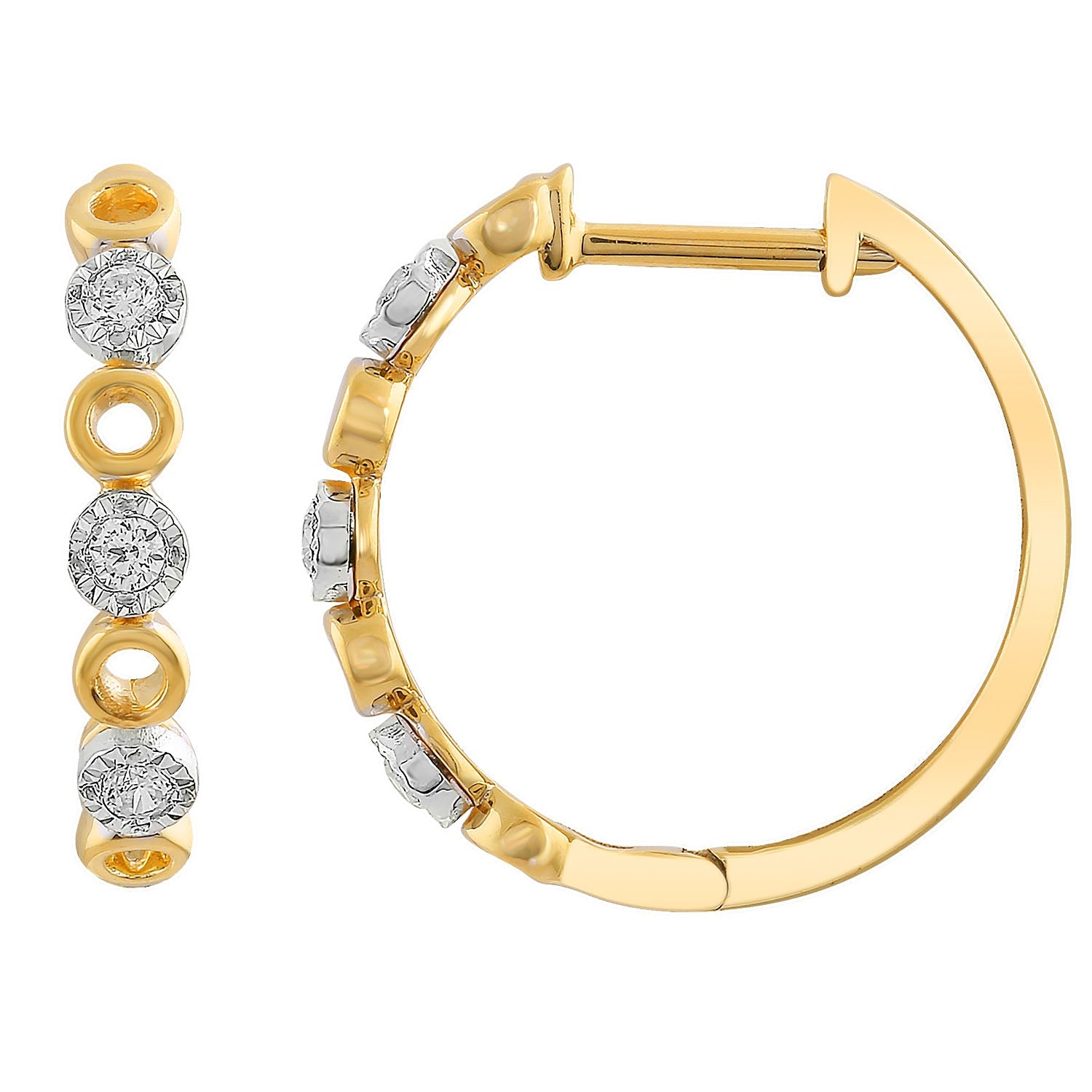 Hoop Earrings with 0.1ct Diamonds in 9K Yellow Gold