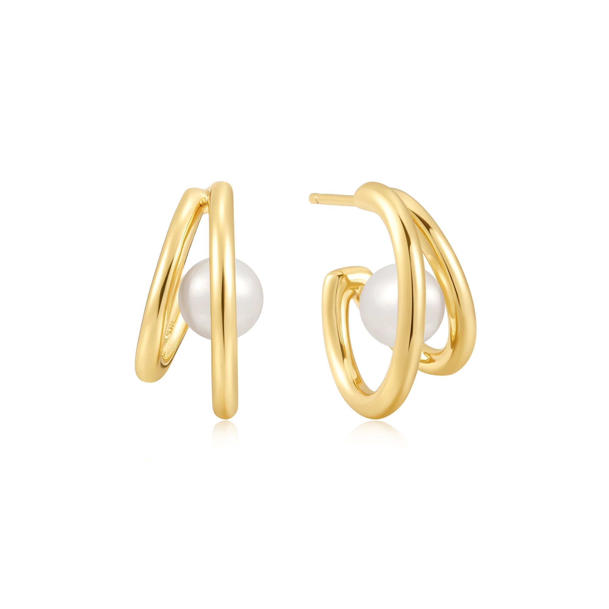 Ania Haie Gold Duo Freshwater Pearl Stud Hoops