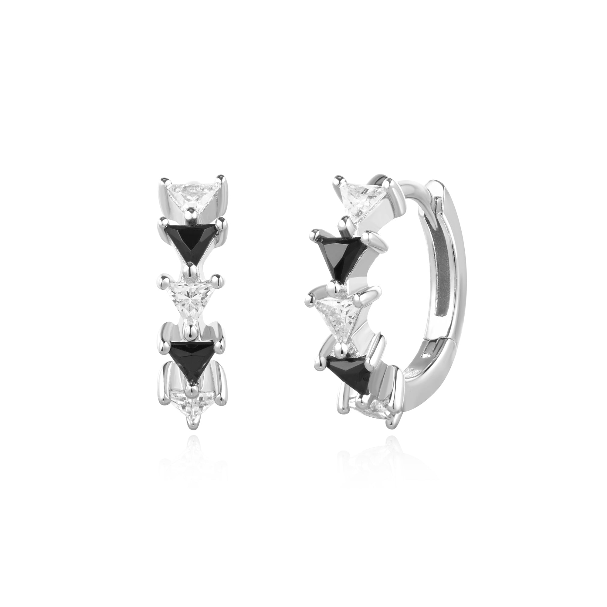 Ania Haie Silver Black & White Triangular Cubic Zirconia Huggies