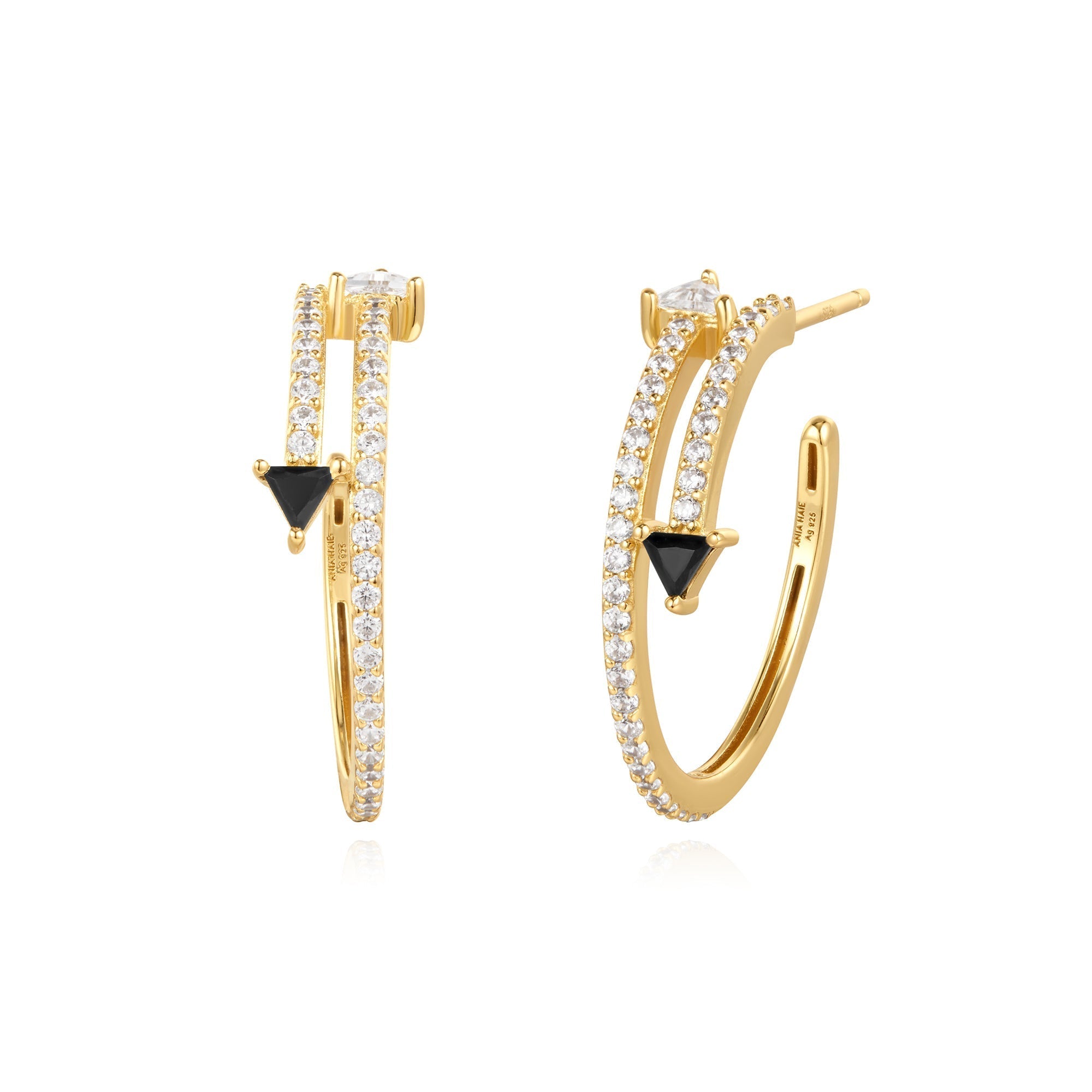 Ania Haie Gold Pave Double Arrow Stud Hoops