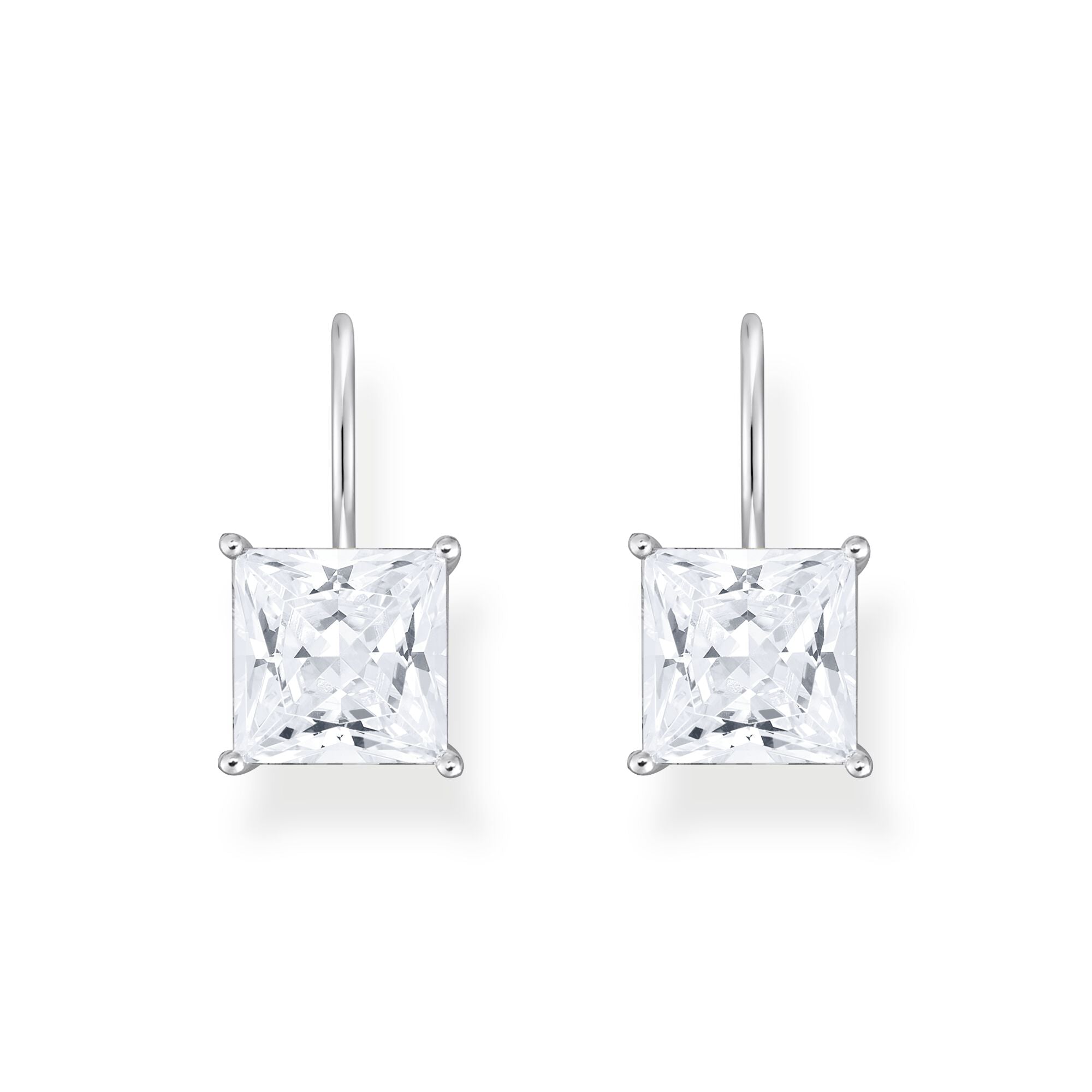 Earrings with square stone pendant in white silver