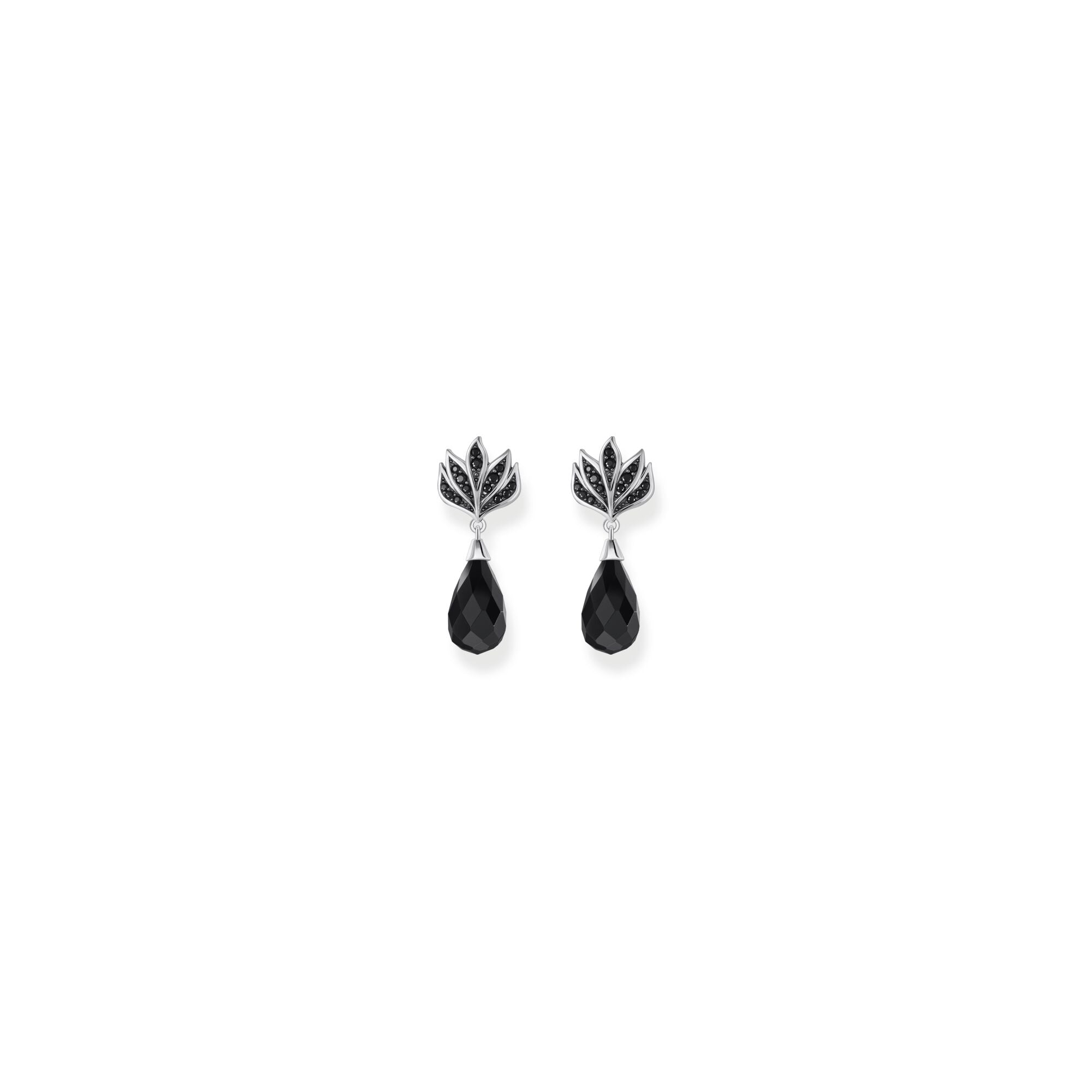 Blackened ear studs with drop-shaped