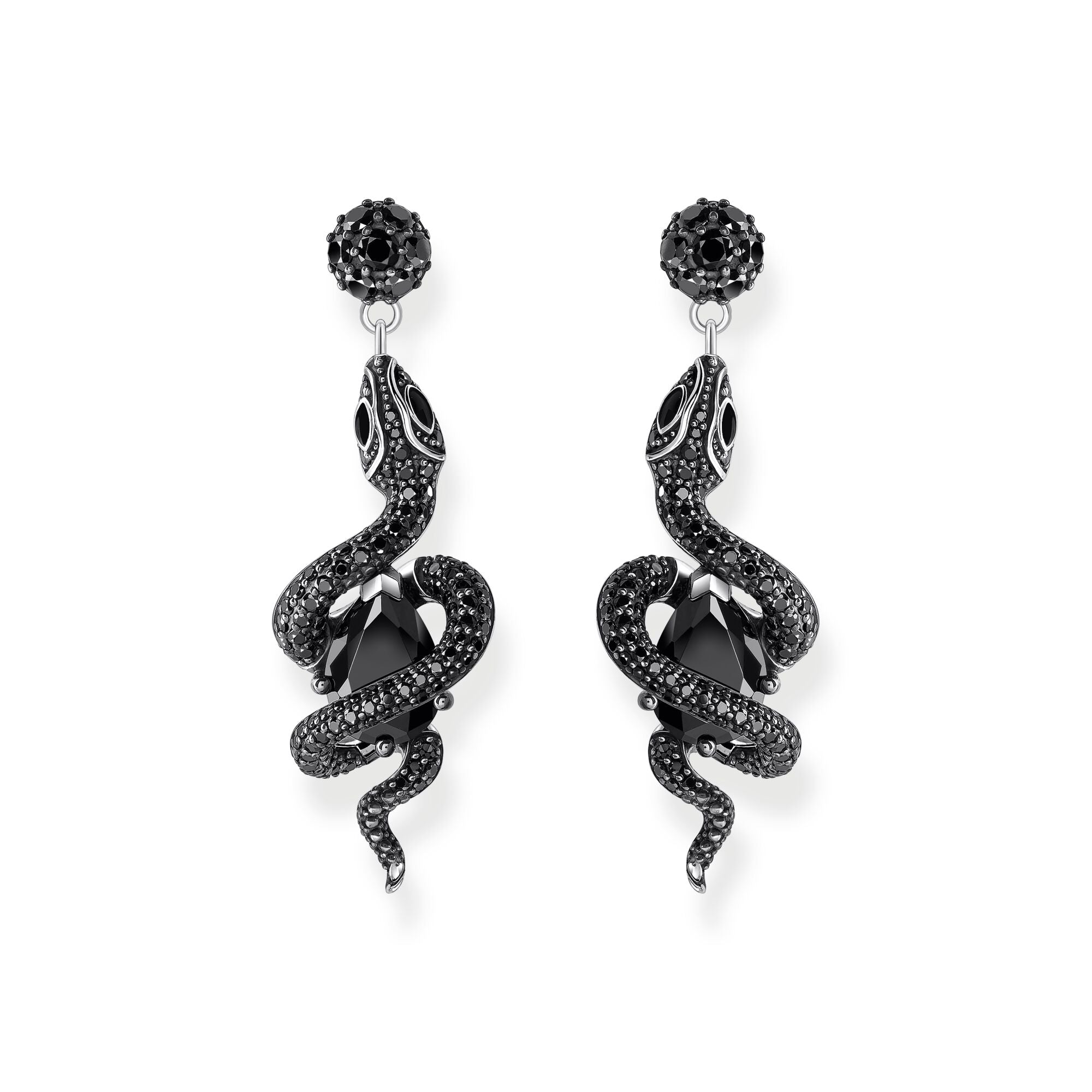 Earrings with snake pendant and zirconia