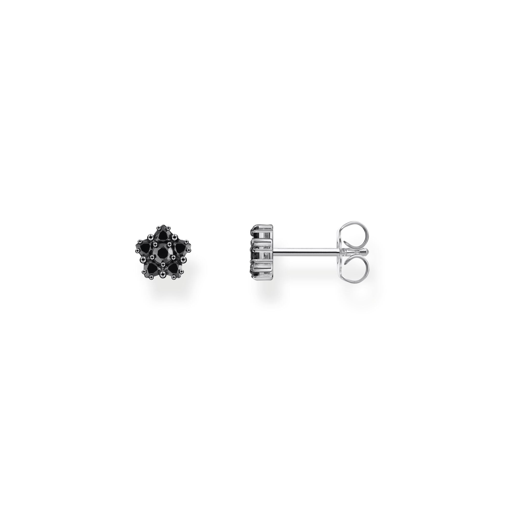 Blackened small ear studs with black zirconia | The Jewellery Boutique