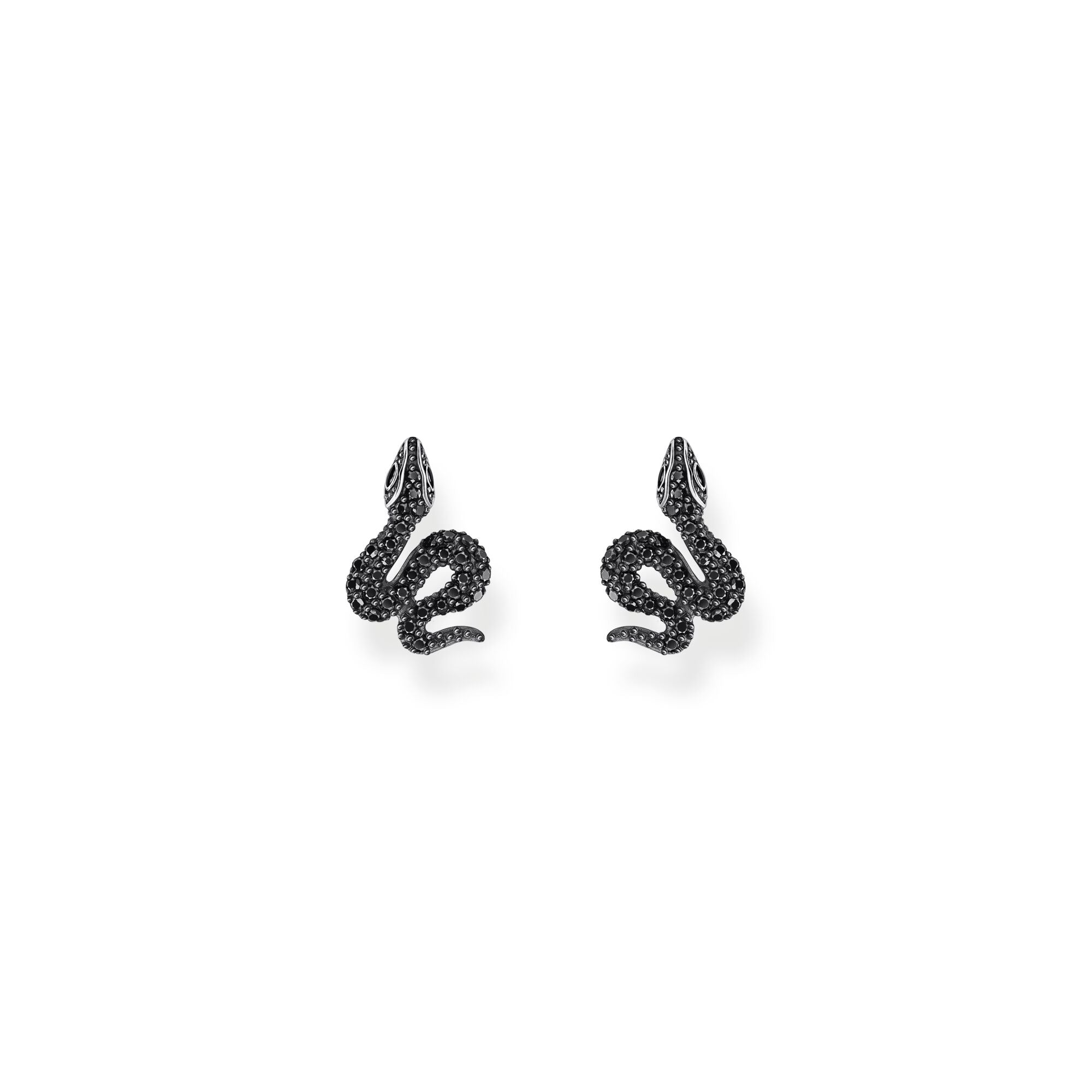 Snake small ear studs with black zirconia front view