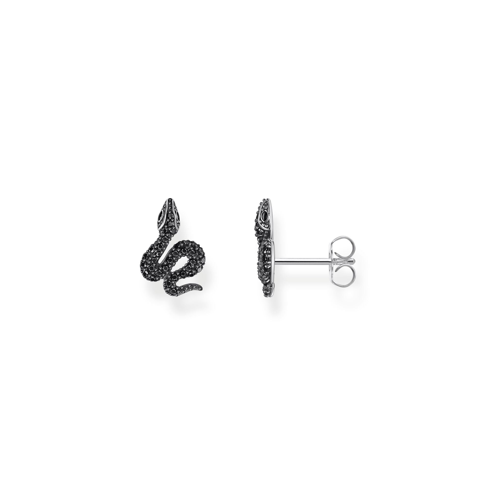 Snake small ear studs with black zirconia | The Jewellery Boutique