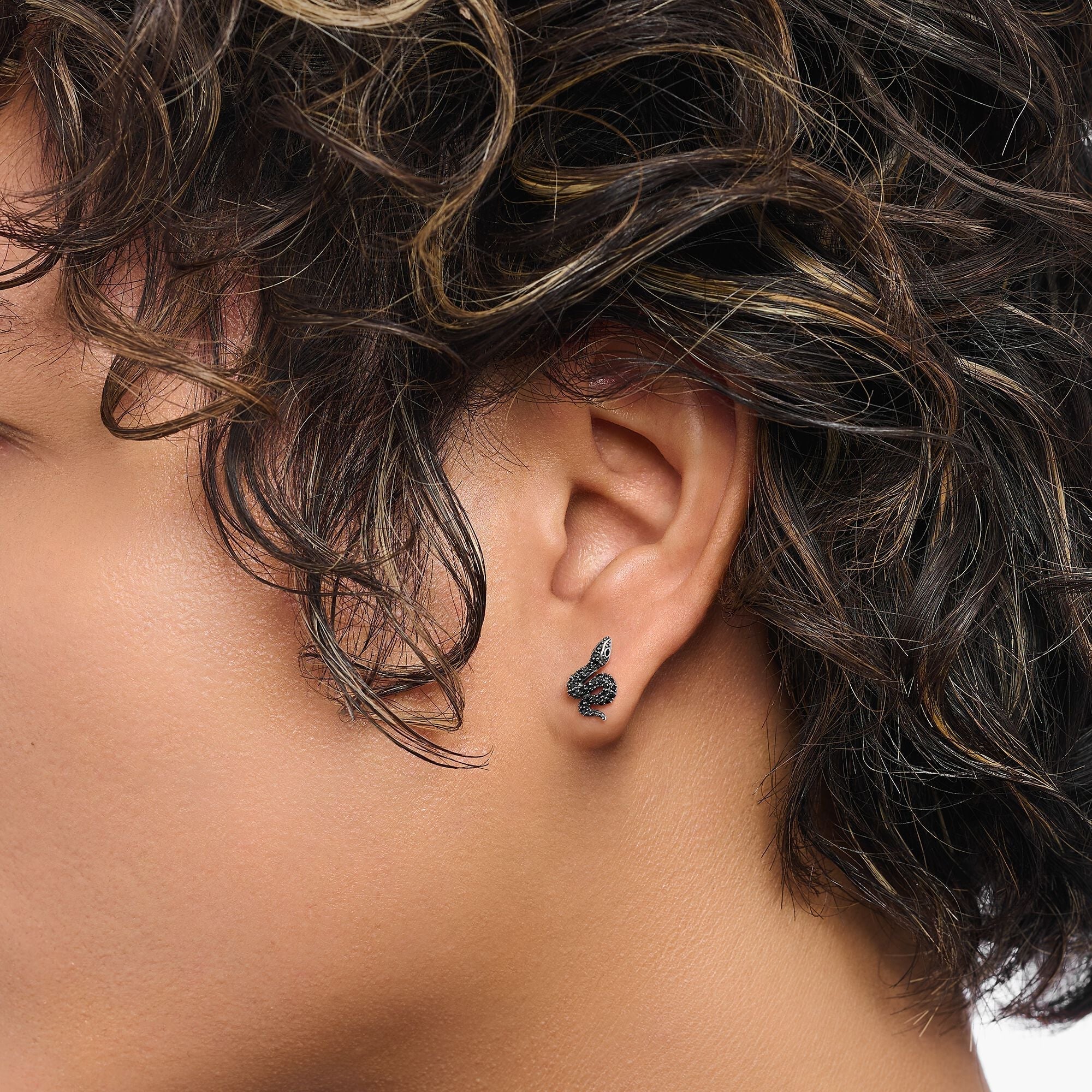 Snake small ear studs with black zirconia