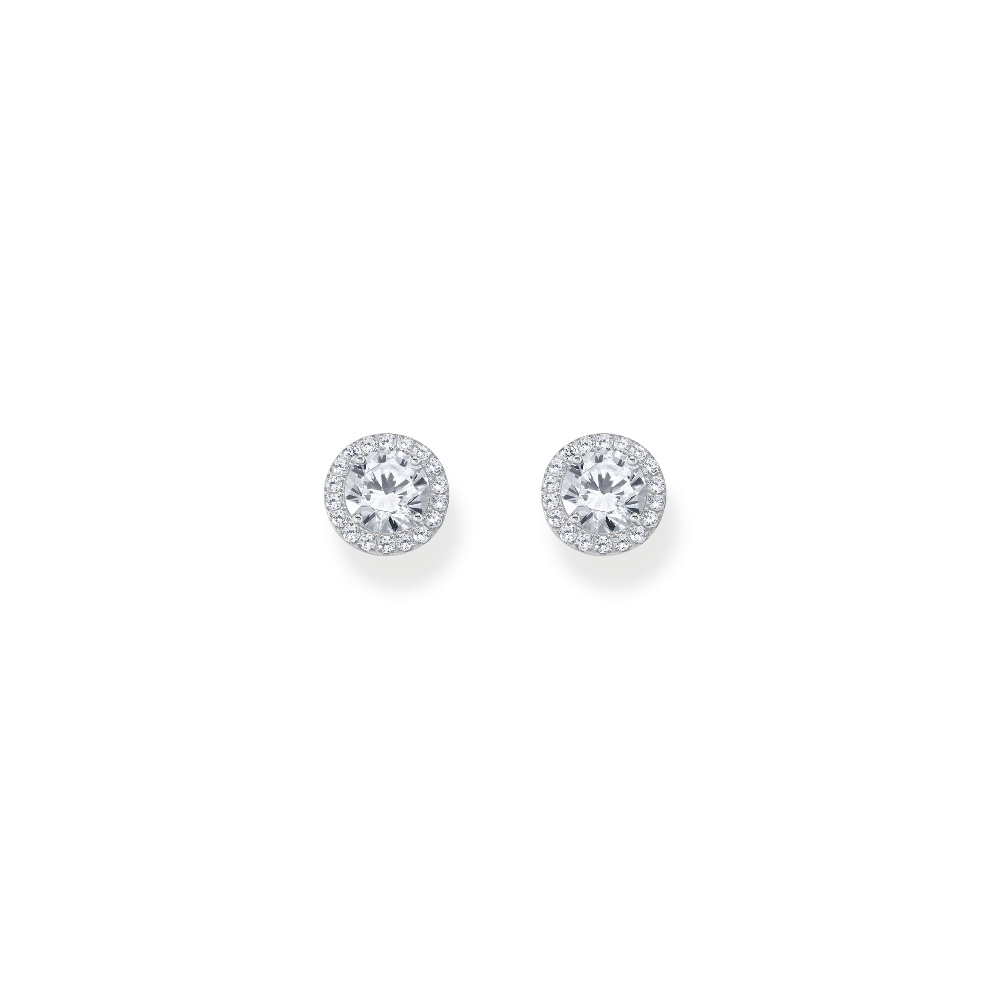 Halo ear studs with zirconia in brilliant cut