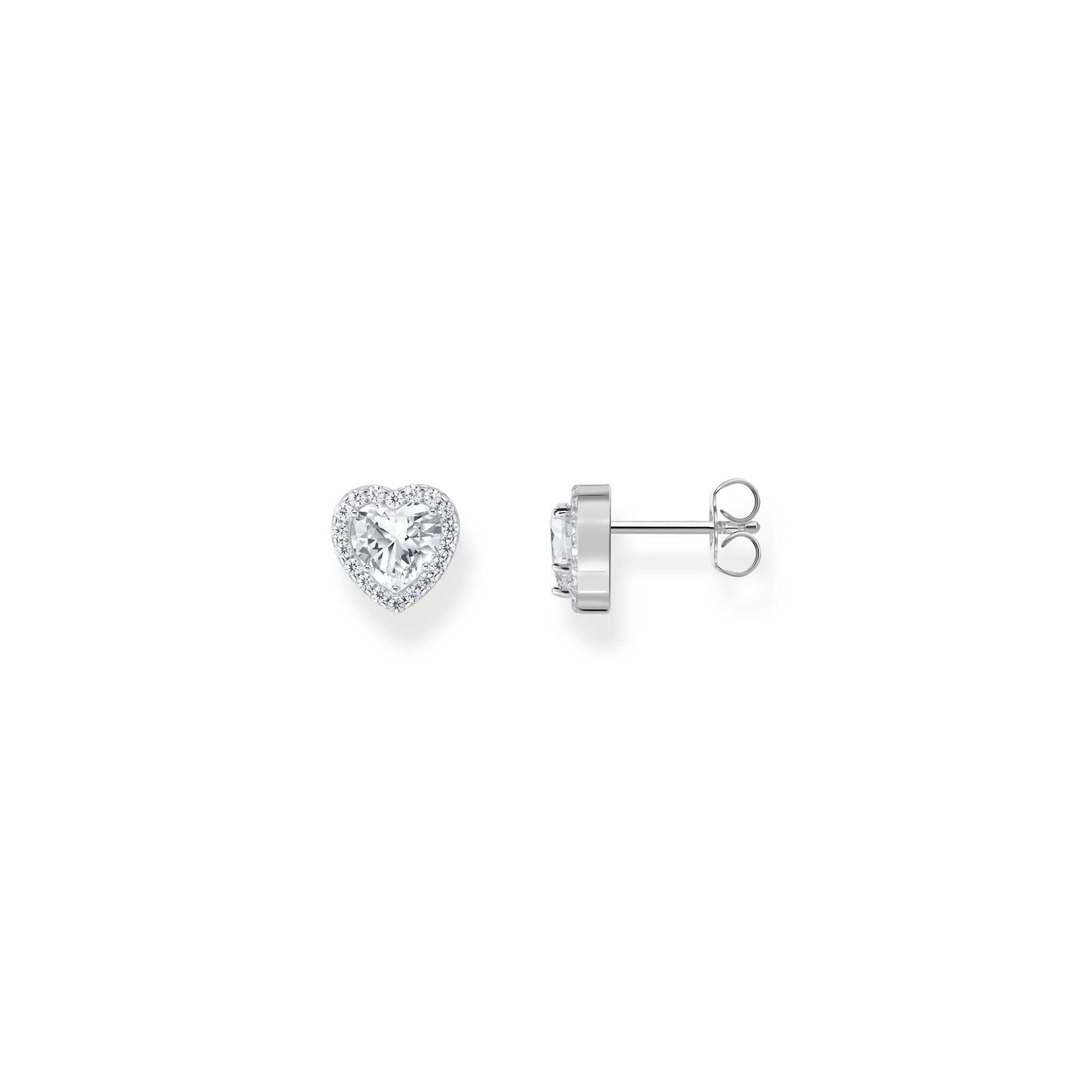 Heart-shaped halo ear studs with zirconia | The Jewellery Boutique