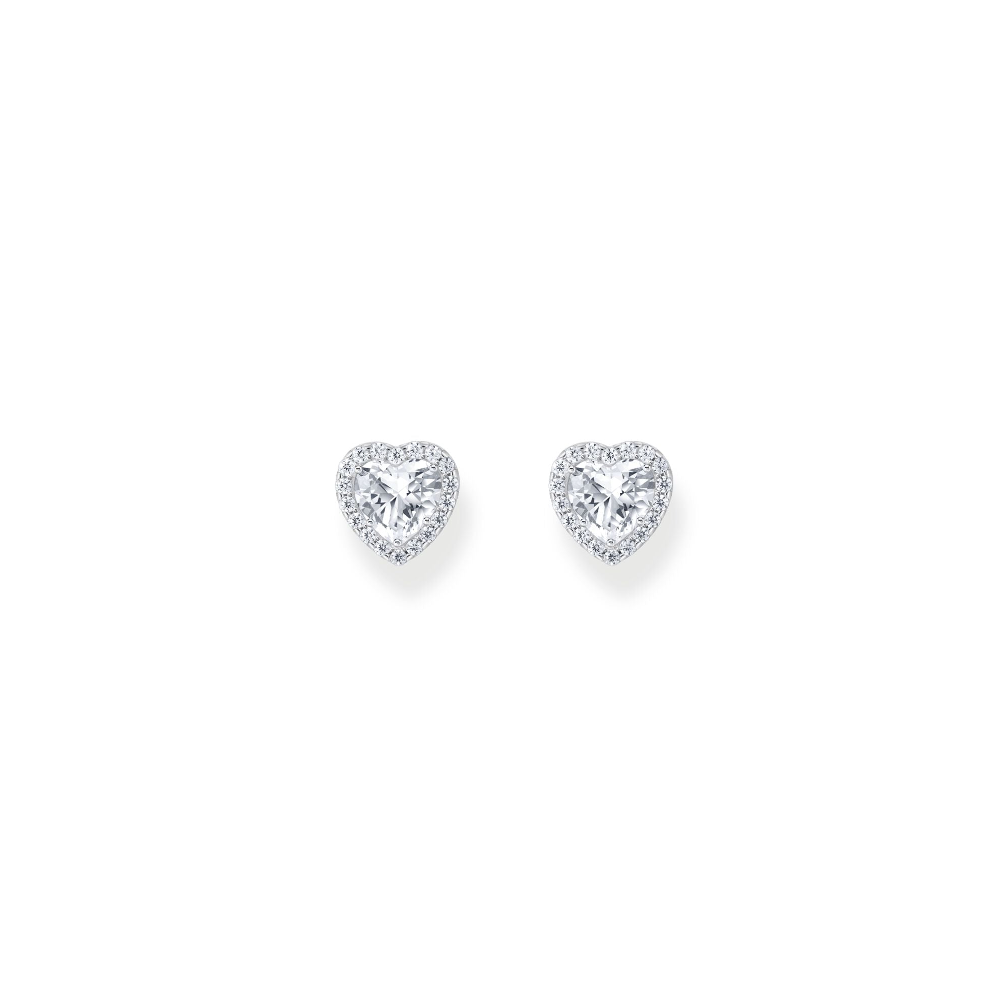 Heart-shaped halo ear studs with zirconia