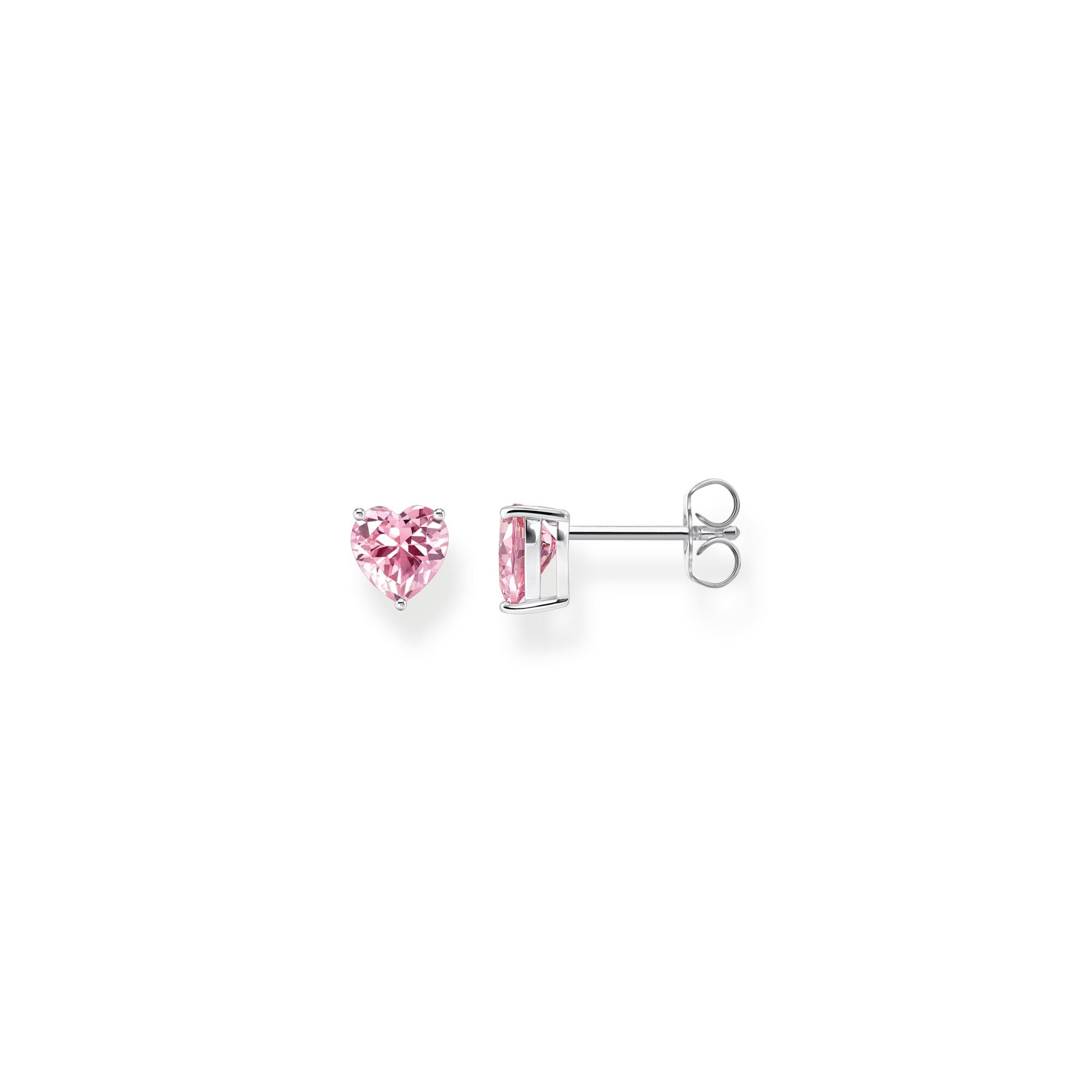 Ear studs heart-shaped with pink zirconia | The Jewellery Boutique