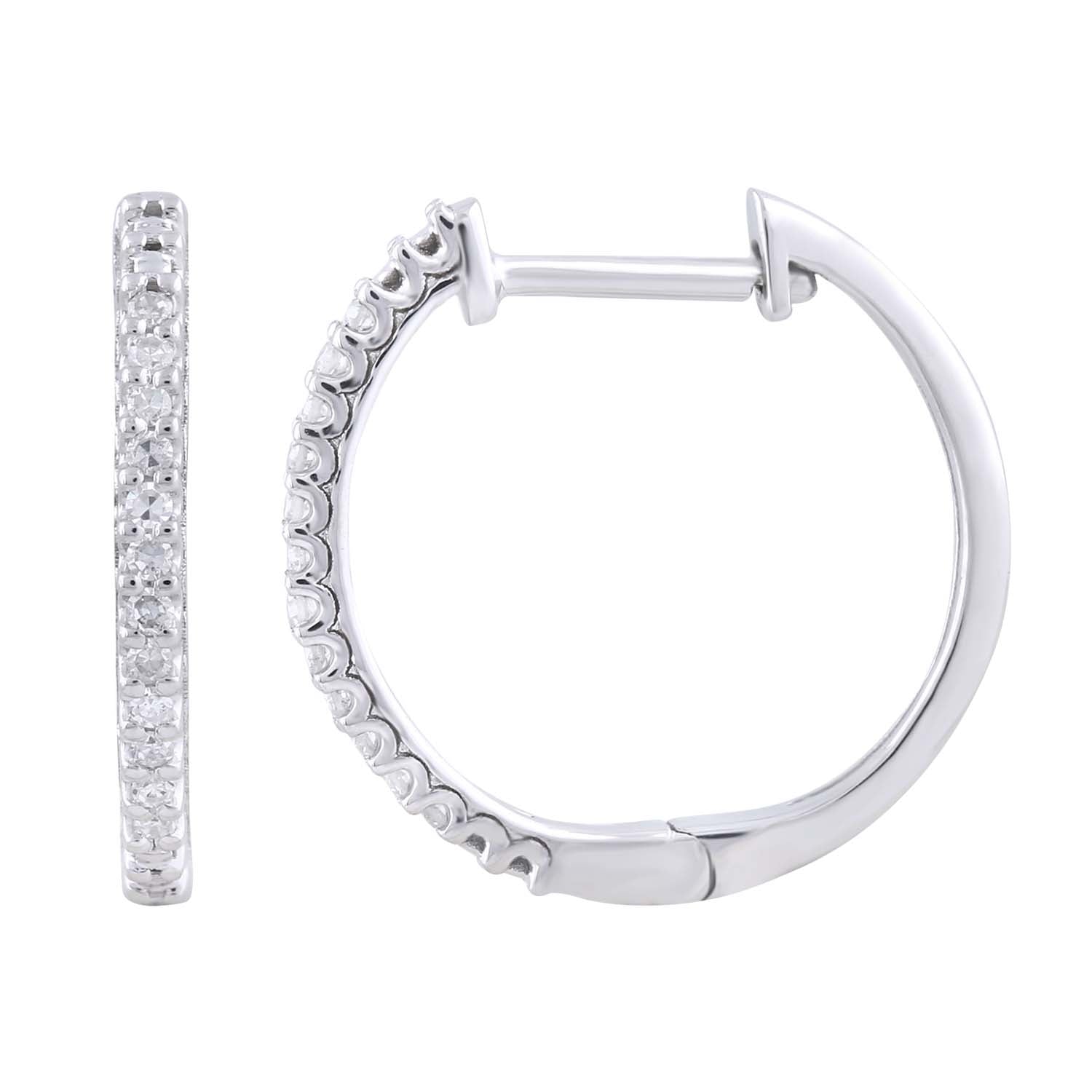 Hoop Earrings with 0.1ct Diamond in 9K White Gold