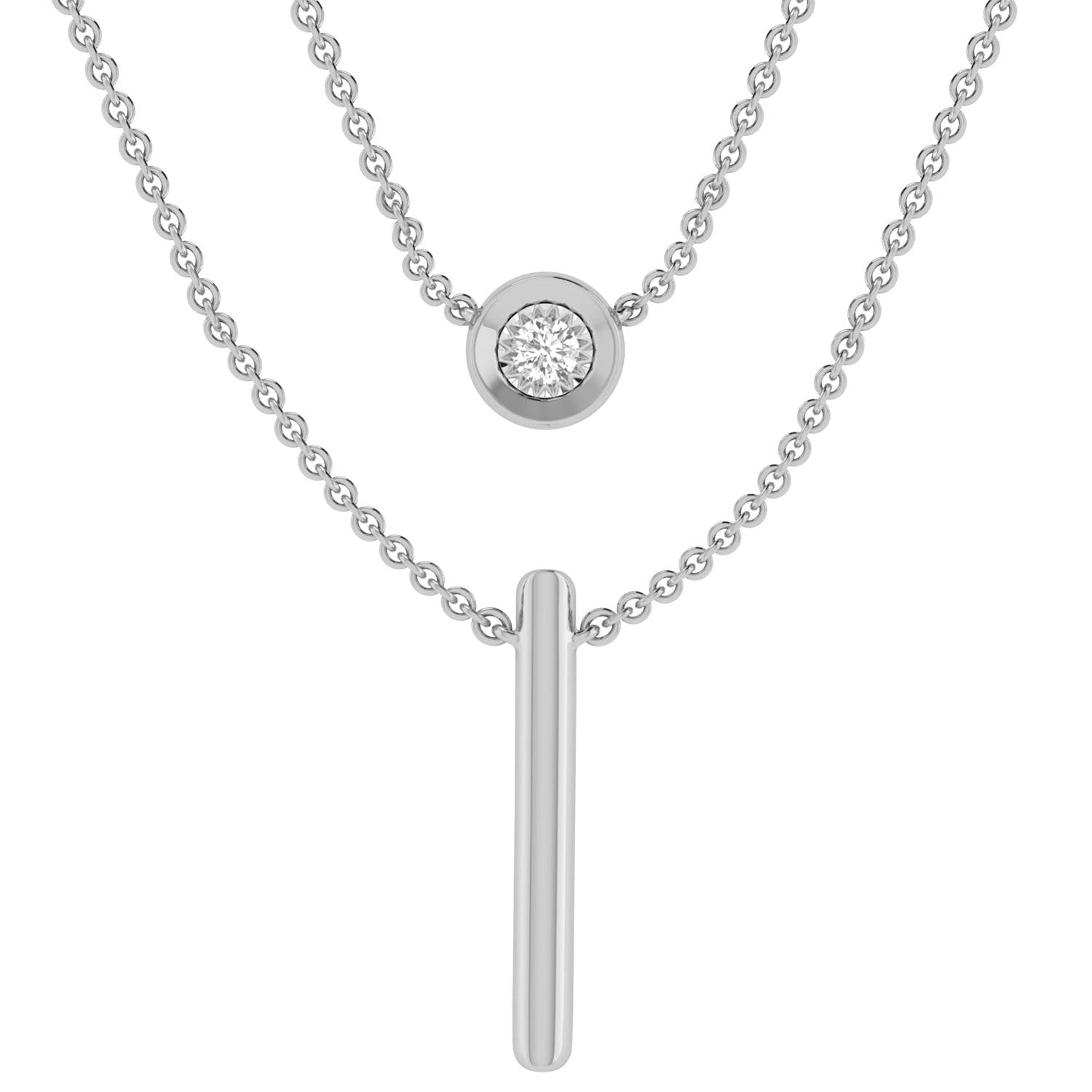 Double layer Necklace with 0.1ct Diamonds in 9K White Gold