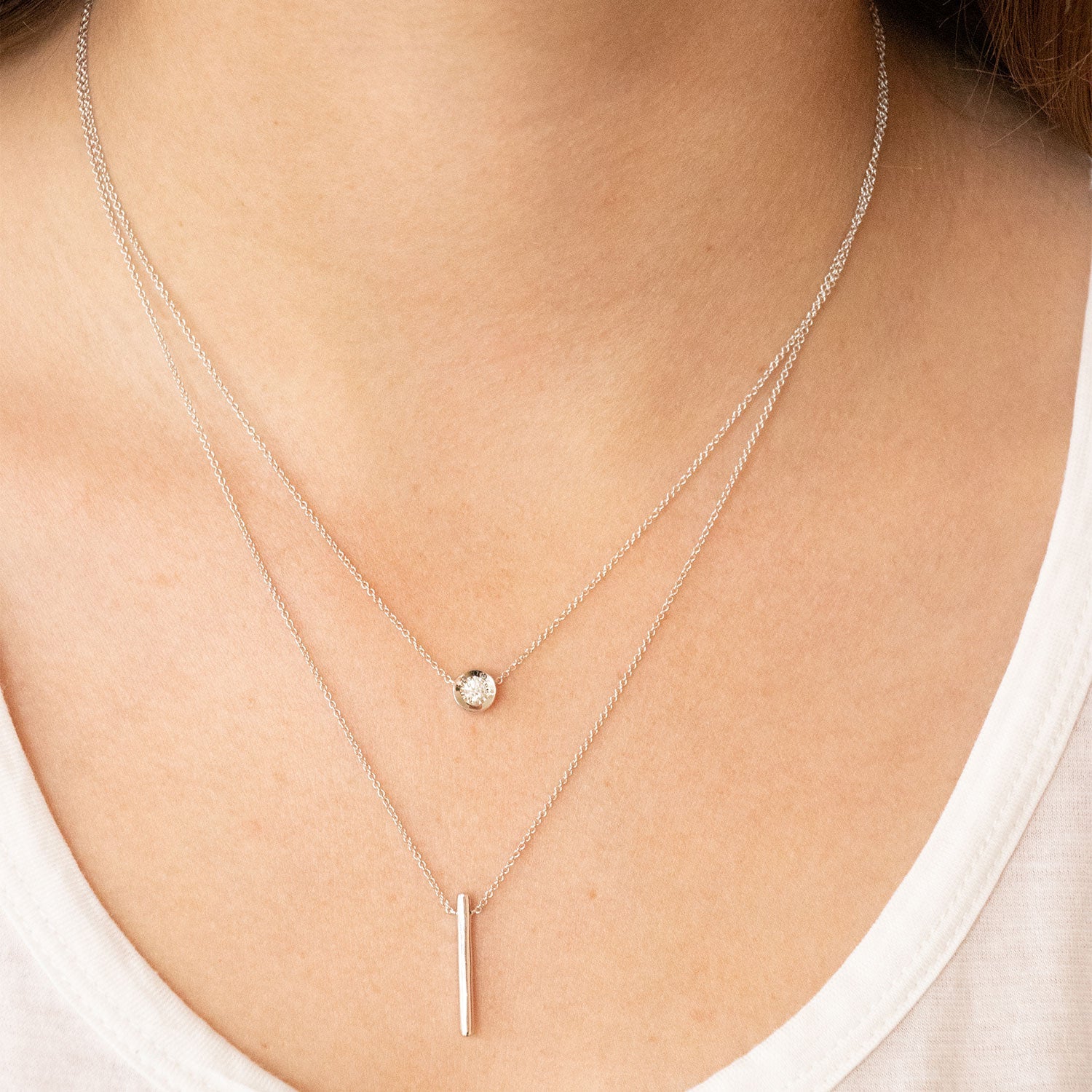 Double layer Necklace with 0.1ct Diamonds in 9K White Gold