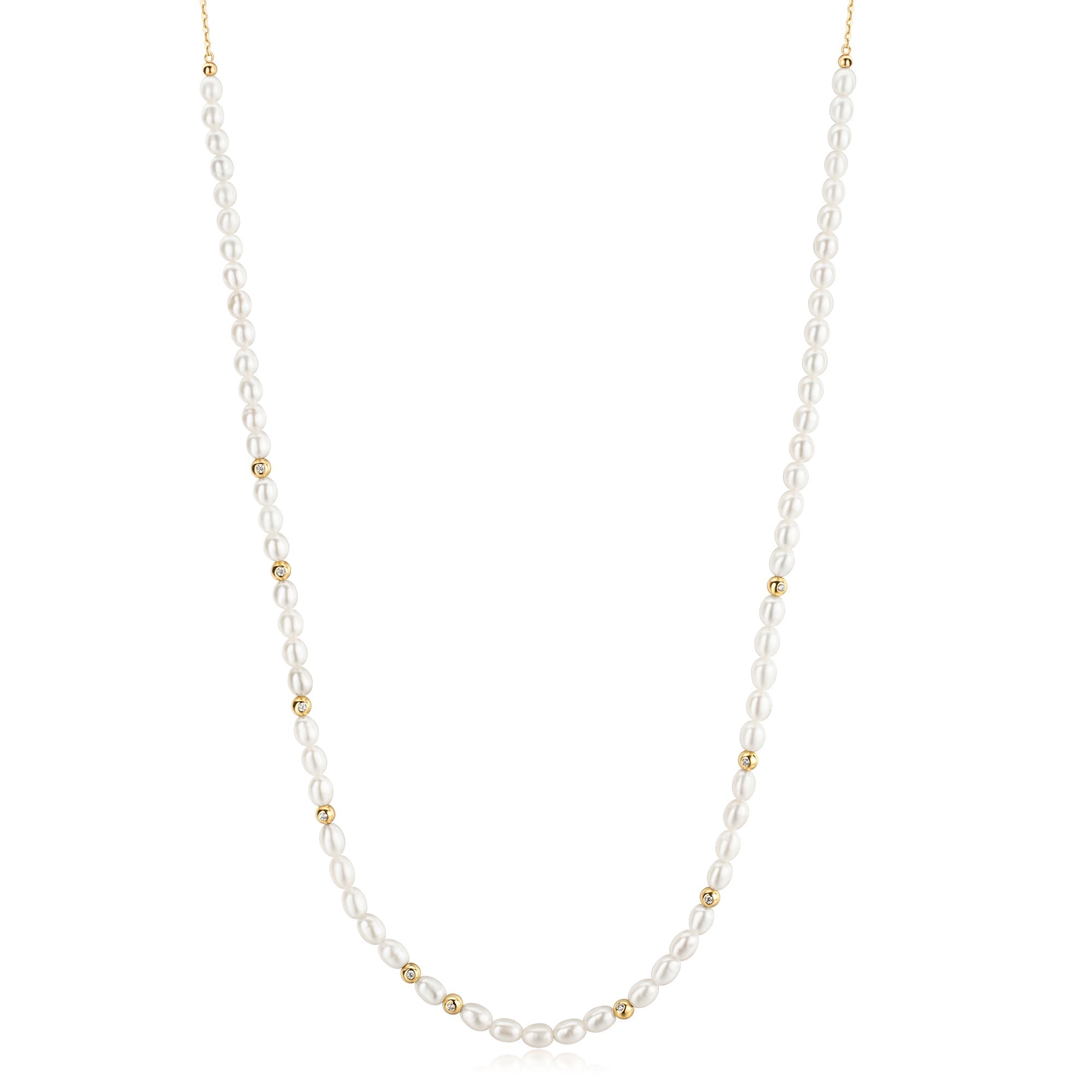 Ania Haie Gold Freshwater Pearl and White Cubic Zirconia Bezel Set Slider Necklace