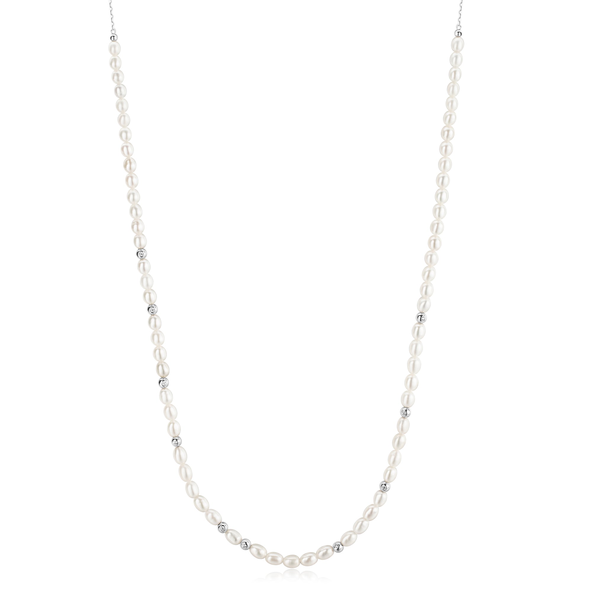 Ania Haie Silver Freshwater Pearl and White Cubic Zirconia Bezel Set Slider Necklace