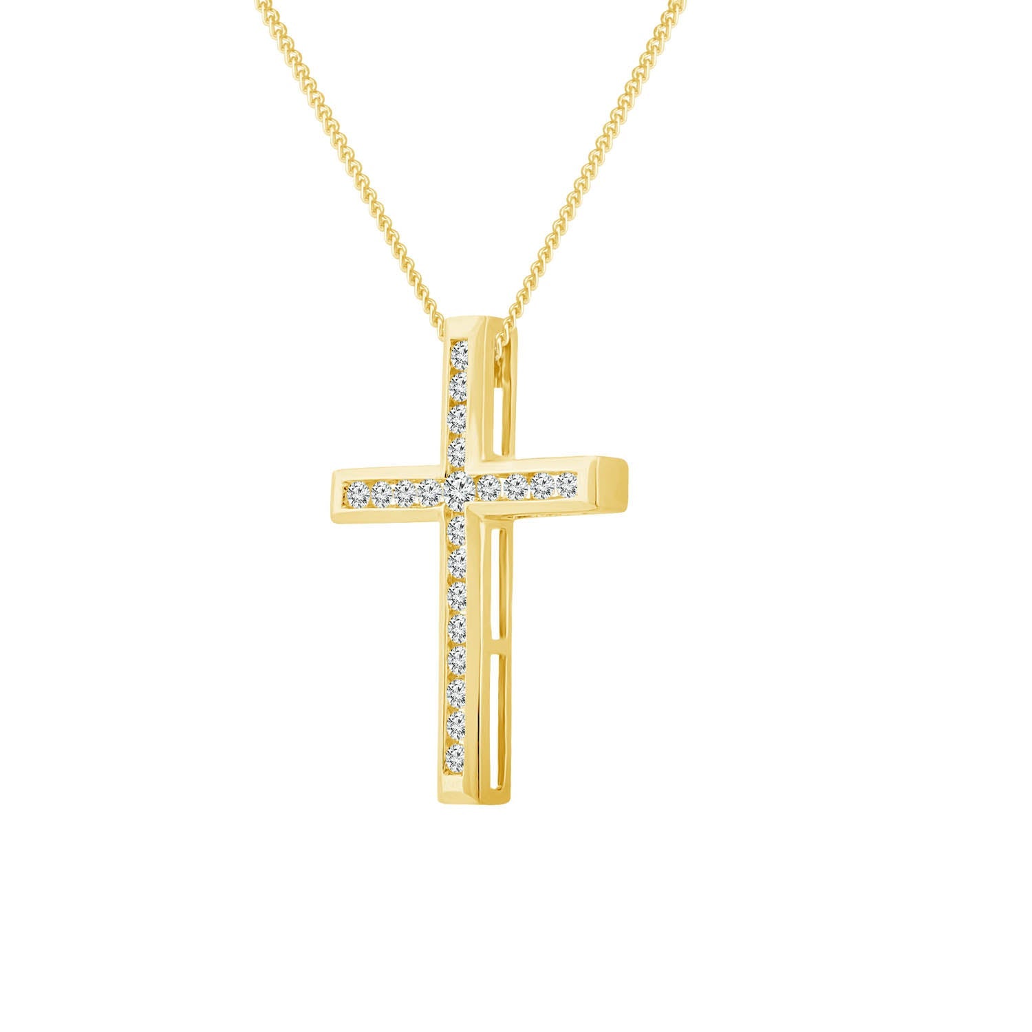 Diamond Cross Pendant with 0.50ct Diamonds in Yellow Gold - PC-0172-Y