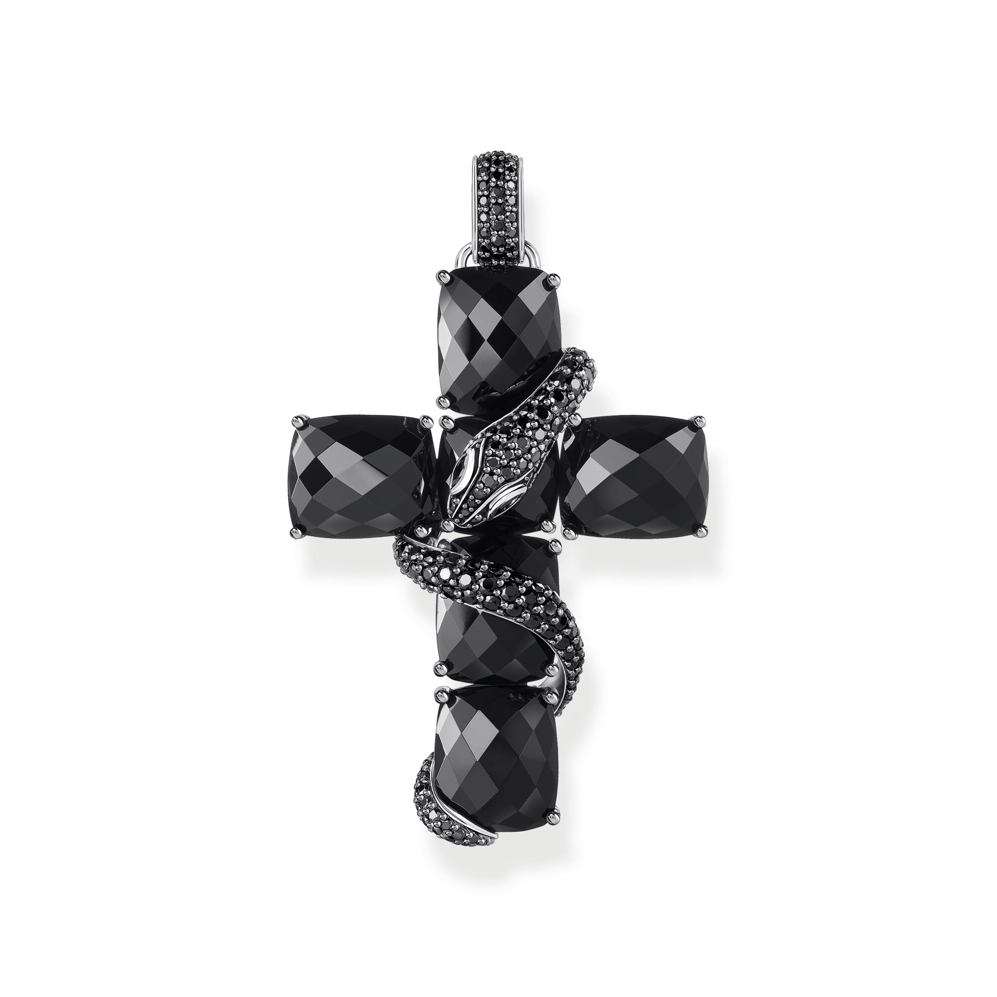 Cross pendant with snake and black zirconia | The Jewellery Boutique