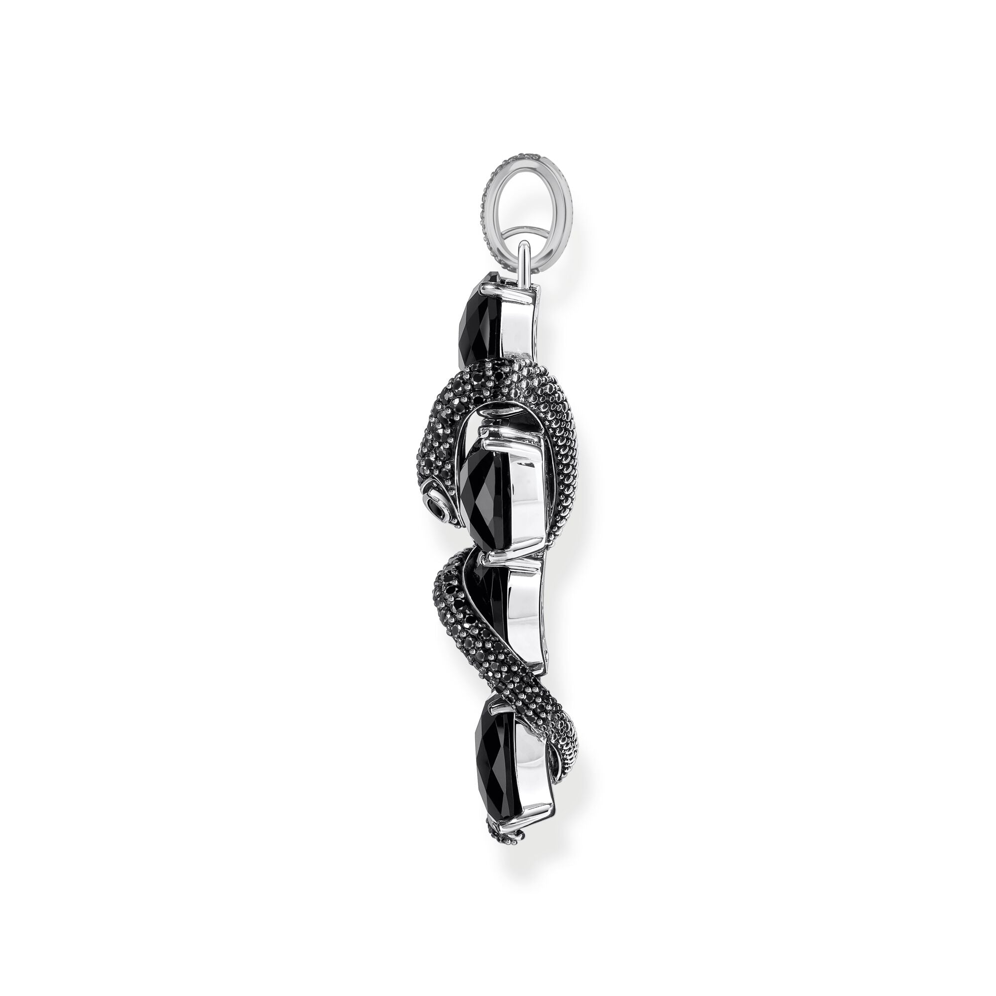 Cross pendant with snake and black zirconia side view