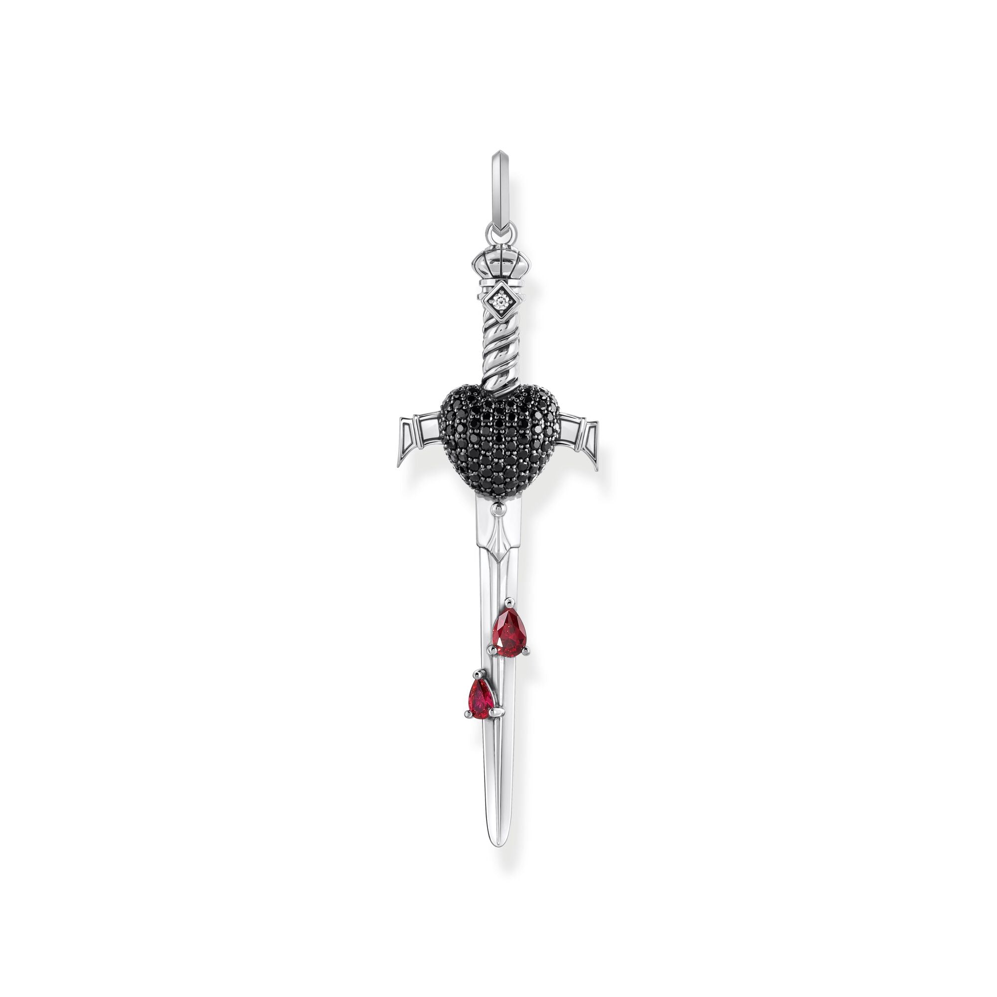 Sword pendant with black and red stones | The Jewellery Boutique