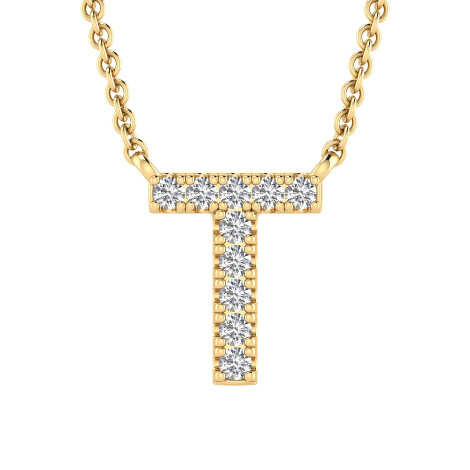 Initial 'T' Necklace with 0.06ct Diamonds in 9K Yellow Gold - PF-6282-Y