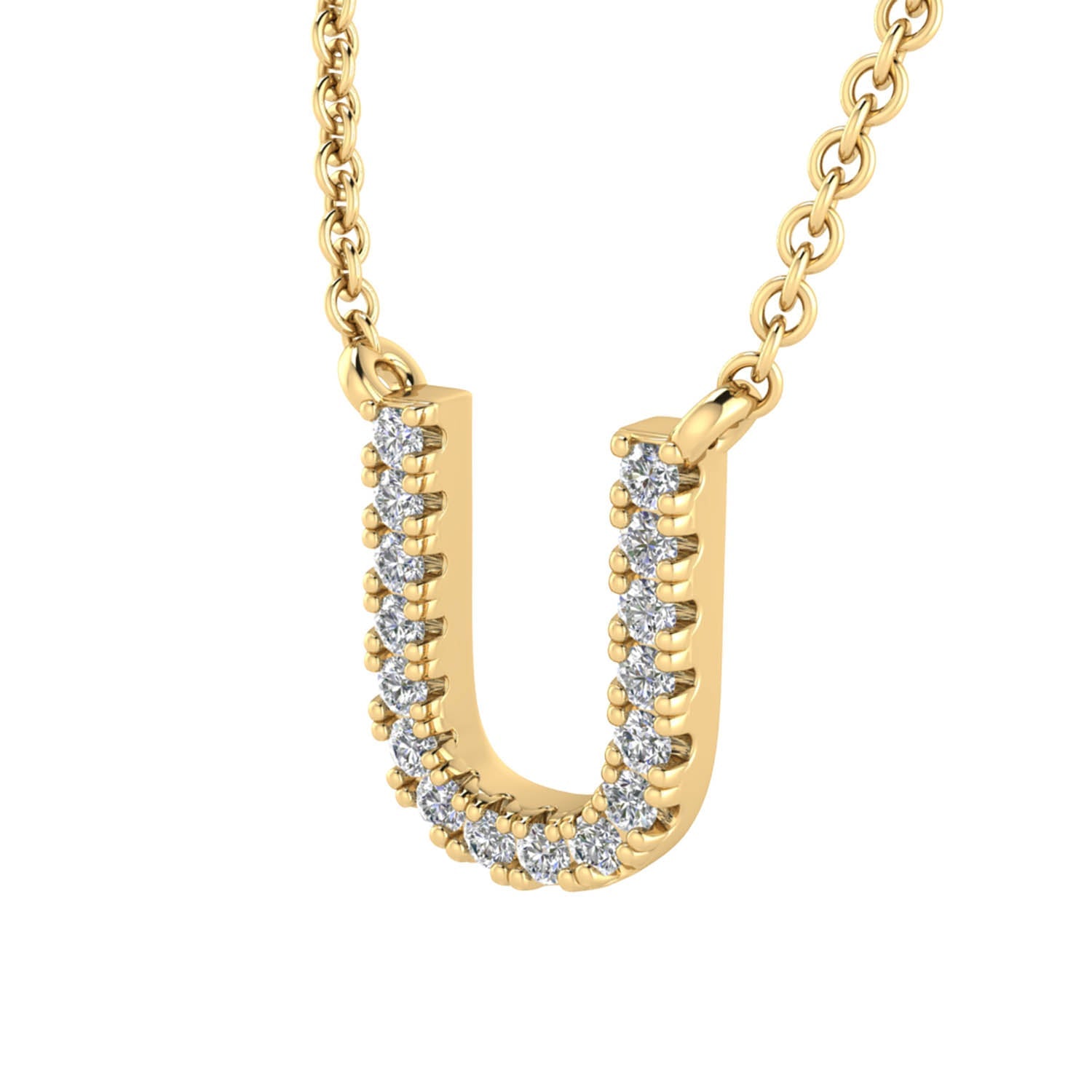 Initial 'U' Necklace with 0.06ct Diamonds in 9K Yellow Gold - PF-6283-Y