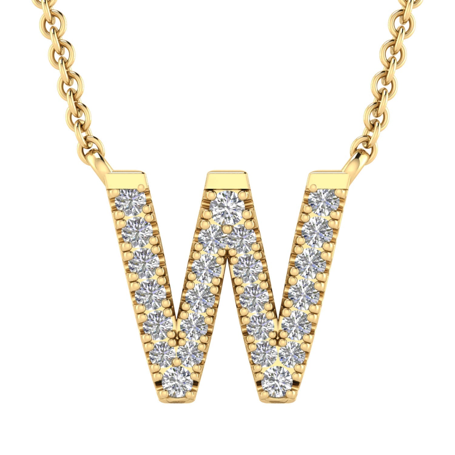 Initial 'W' Necklace with 0.09ct Diamonds in 9K Yellow Gold - PF-6285-Y