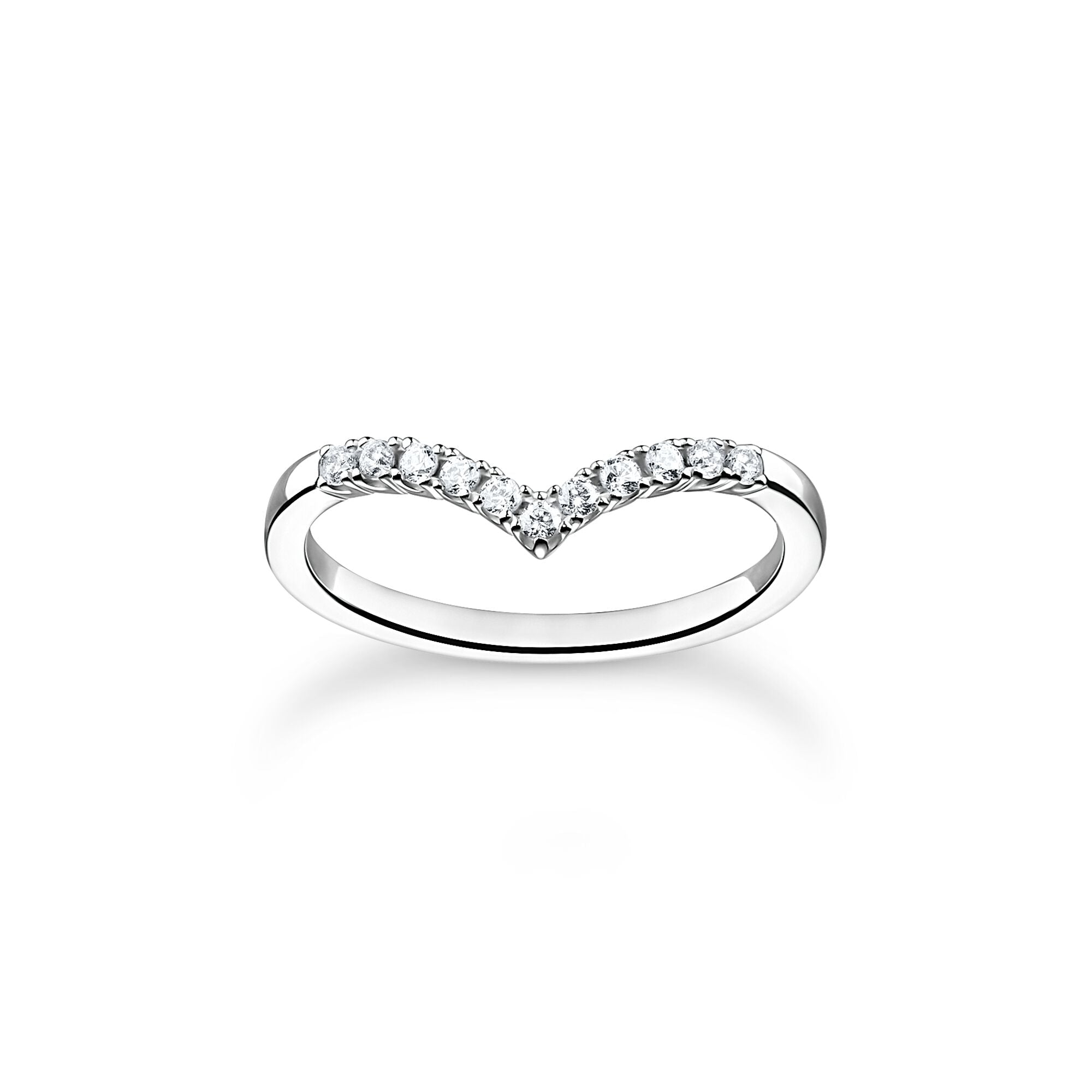 Ring V-shape with white stones silver